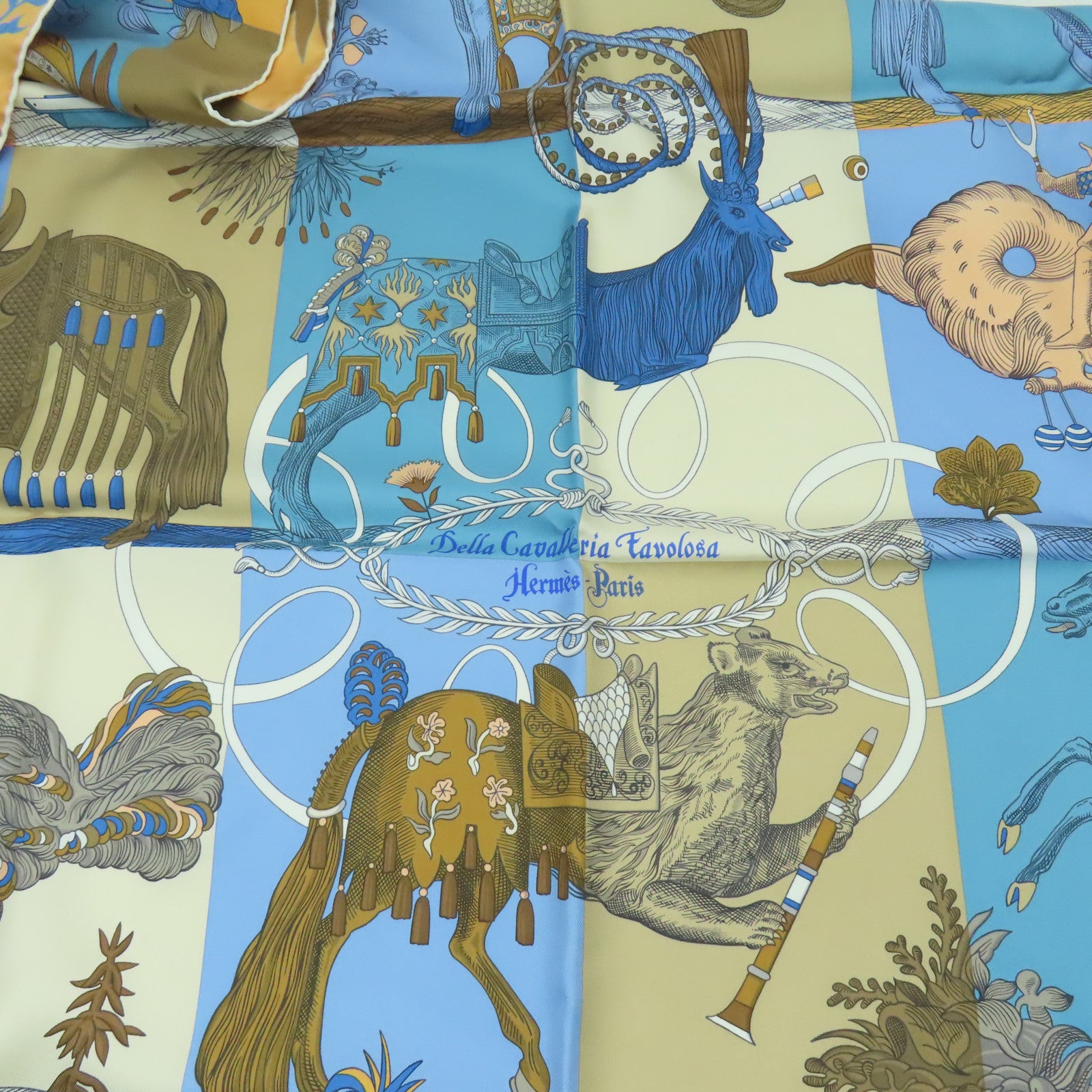 HERMES 絲質Scarf絲巾藍色/米色/彩色