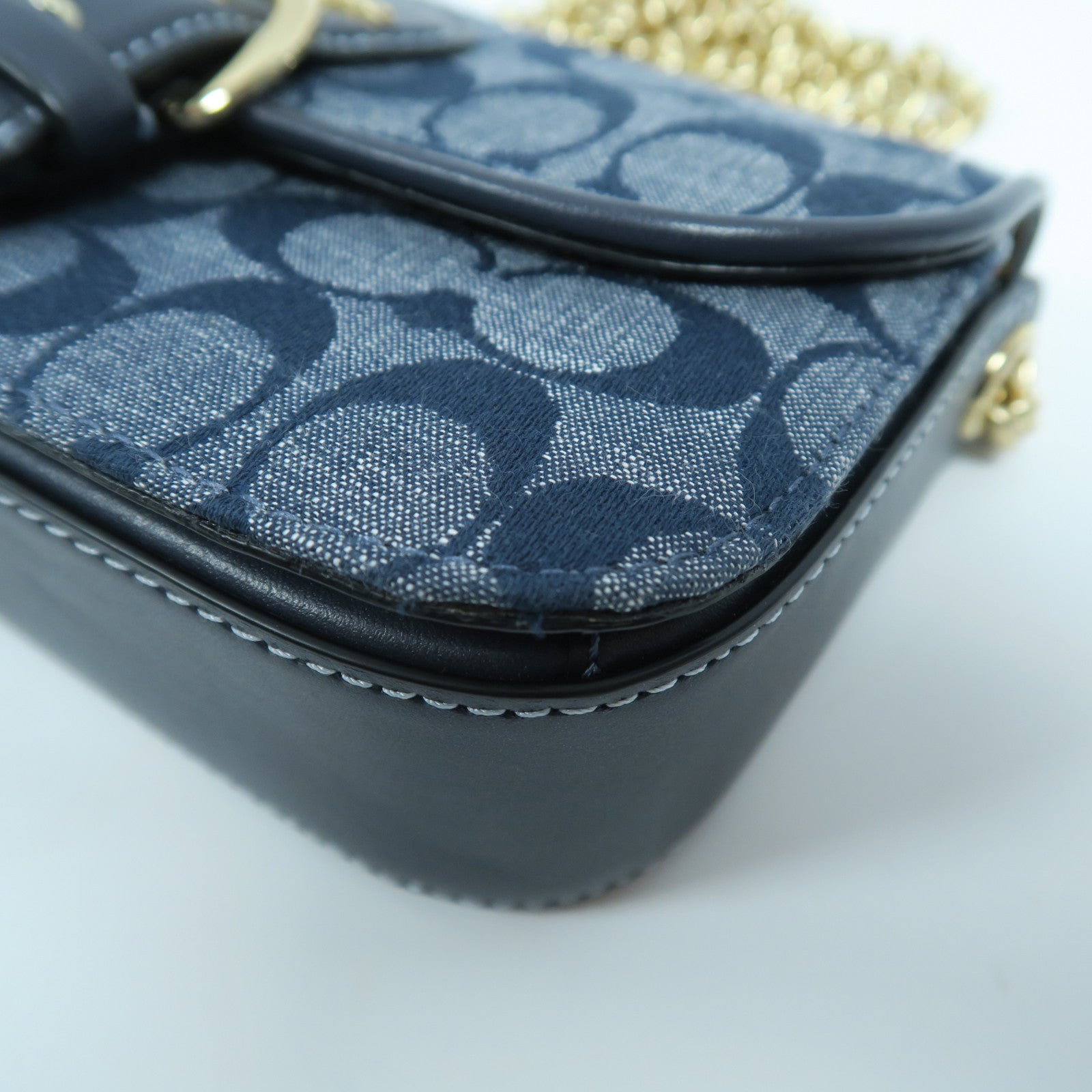 COACH 帆布/皮革Chain Shoulder Bag金扣鏈帶肩背袋藍色