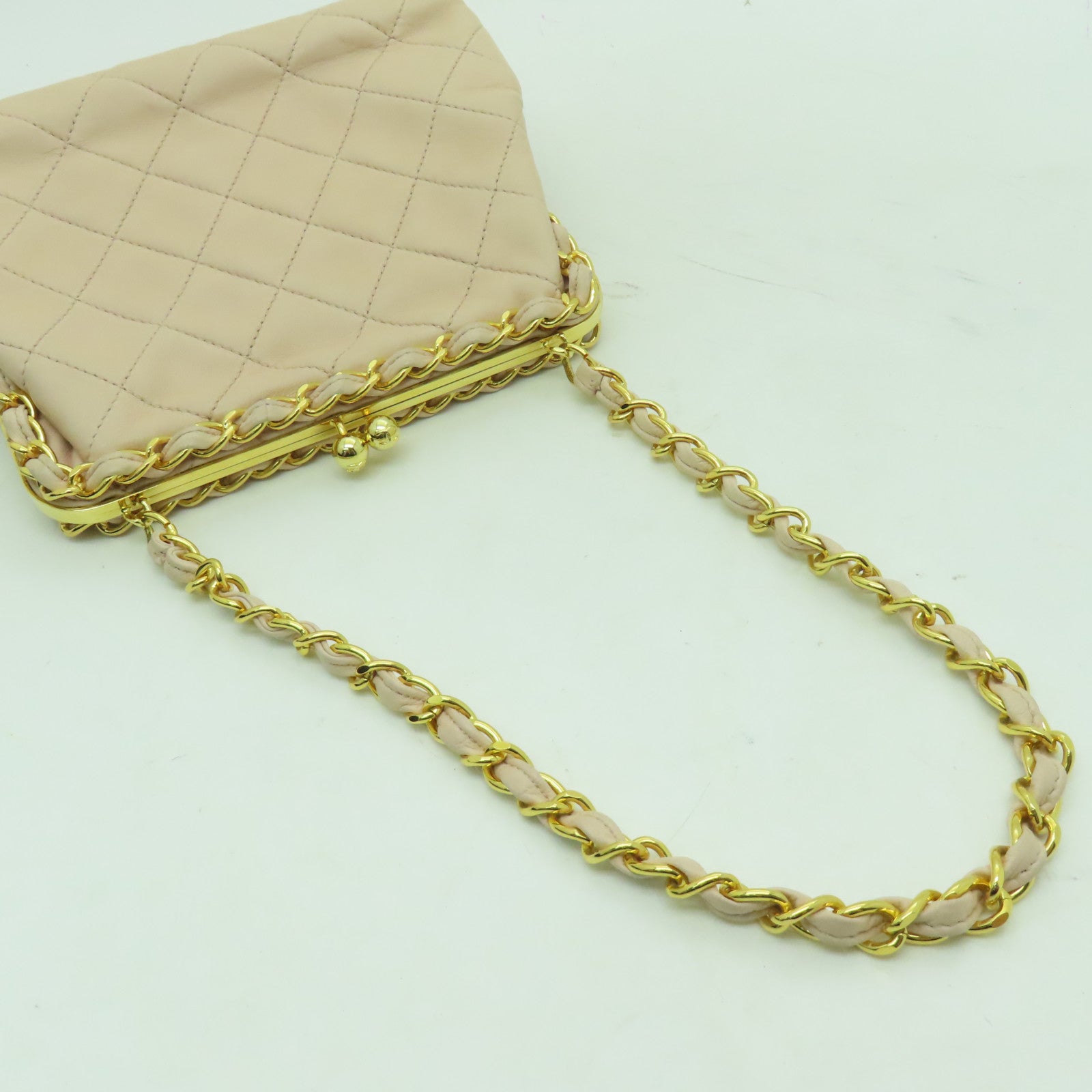 CHANEL 【激減優惠】菱格羊皮皮革Chain Shoulder金扣鏈帶肩背袋粉紅色
