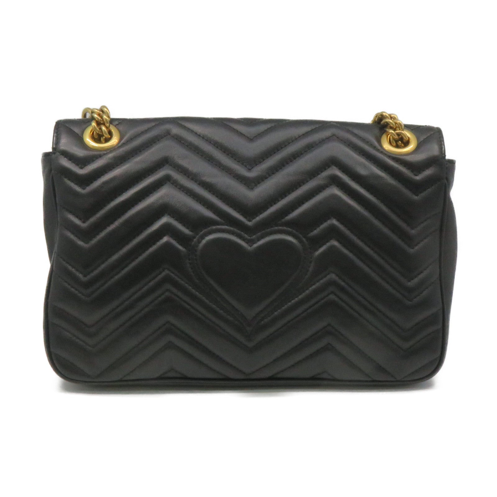 GUCCI 牛皮皮革GG Marmont Chain Shoulder Bag金扣鏈帶肩背袋黑色