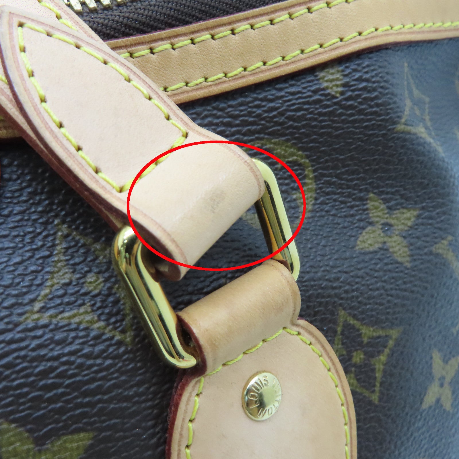 LOUIS VUITTON Monogram Palamo PM gold buckle handle shoulder bag brown