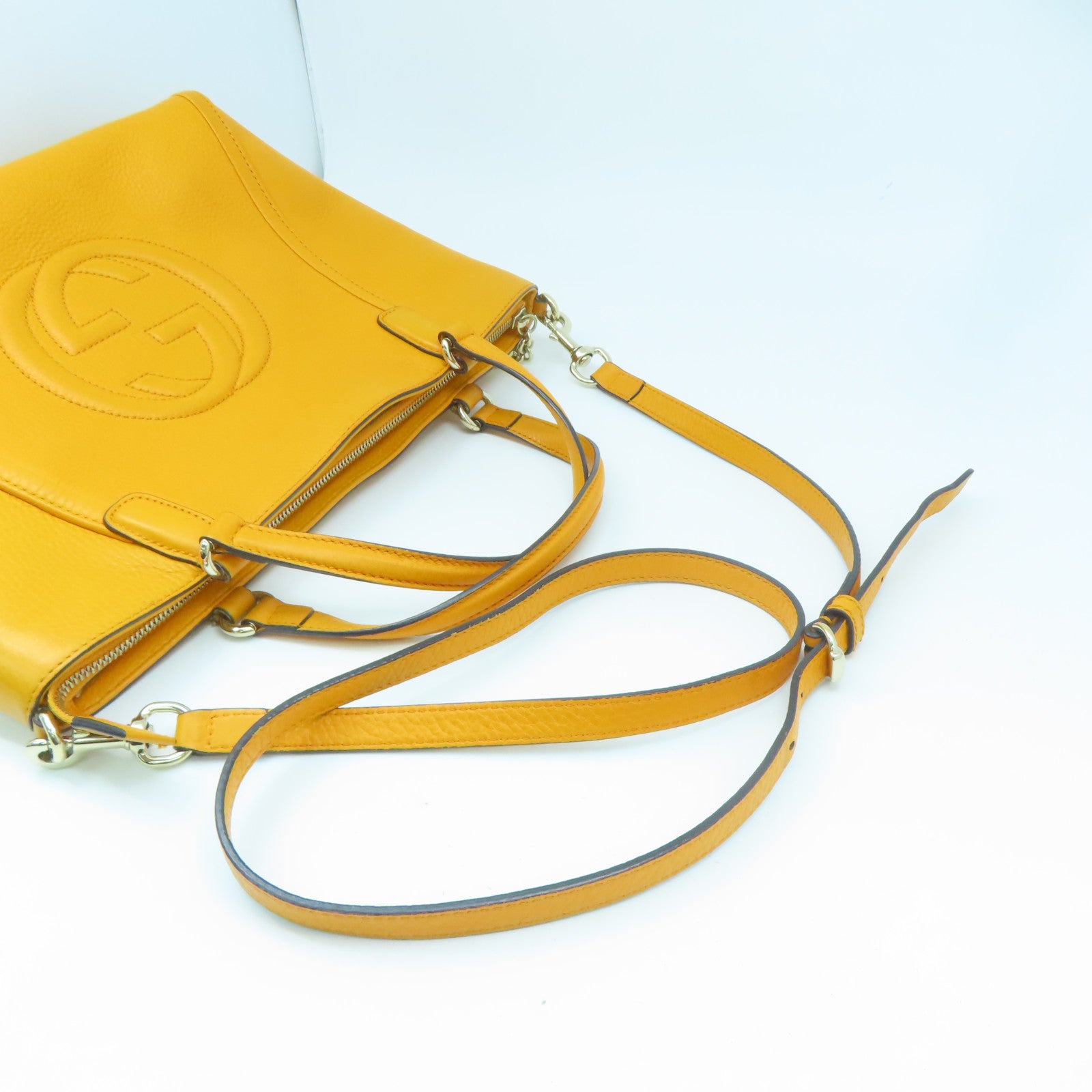 GUCCI cowhide leather Shoulder Bag gold buckle shoulder bag orange