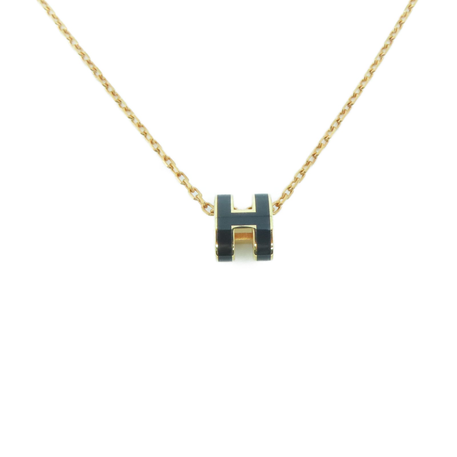 HERMES Metal Mini Pop H Necklace Black/Gold