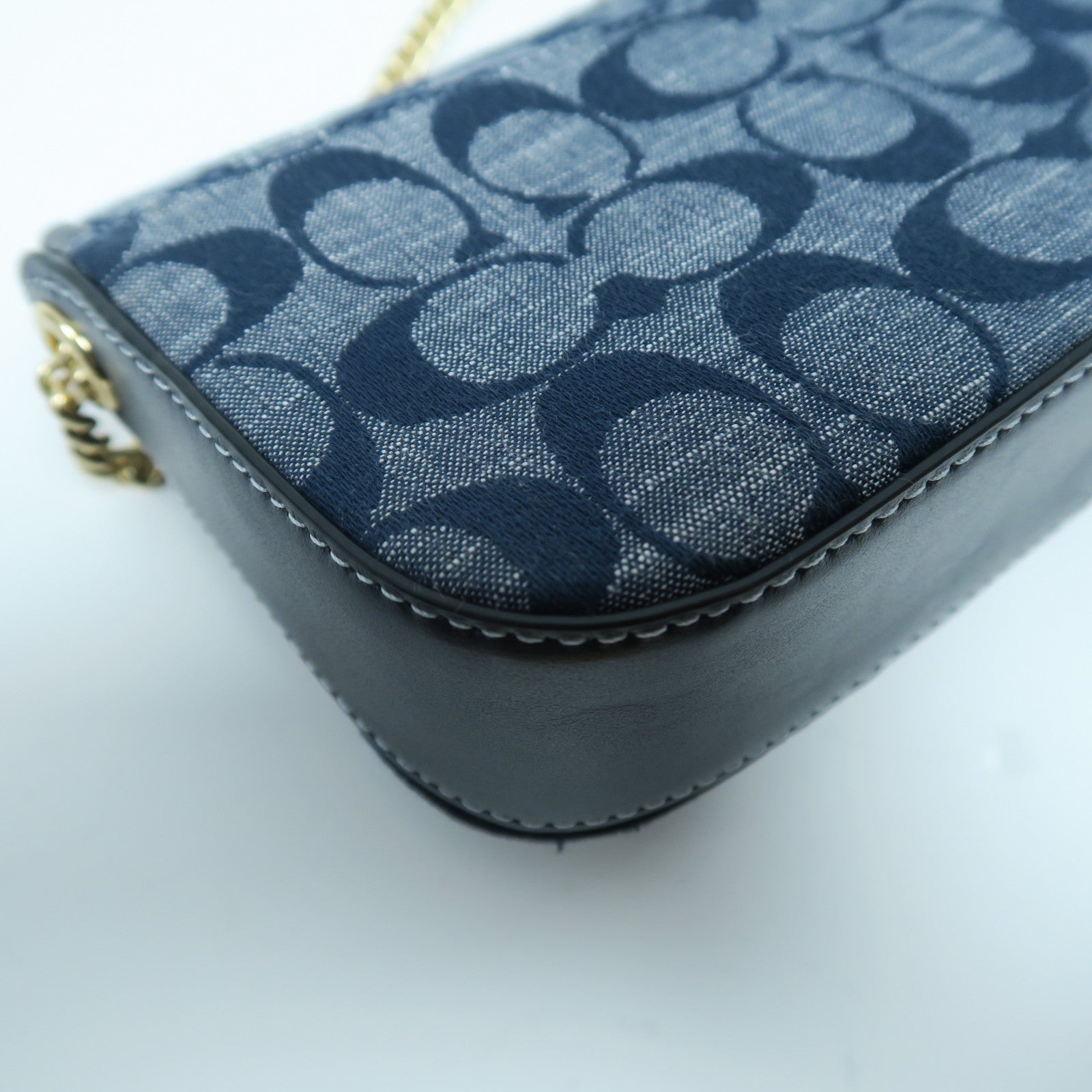 COACH 帆布/皮革Chain Shoulder Bag金扣鏈帶肩背袋藍色