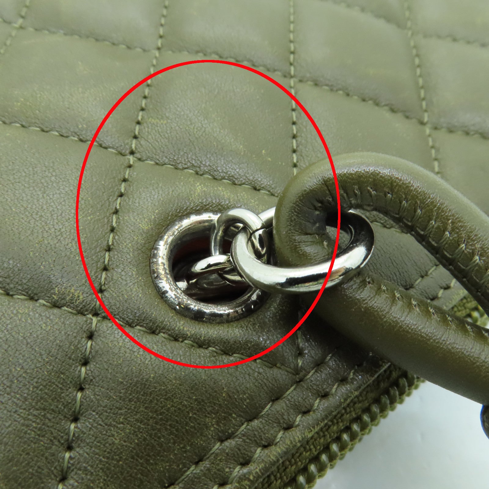 CHANEL rhombic cowhide leather / snakeskin leather Cambon Tote Bag silver buckle handle bag khaki