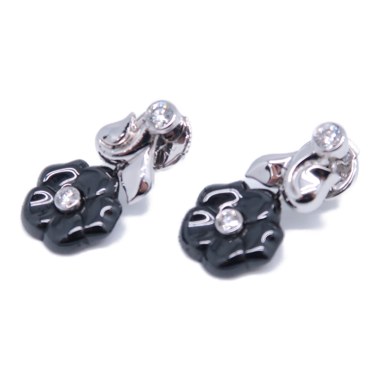 CHANEL 【激減優惠】18K白金Camelia Earrings耳環黑色/銀色