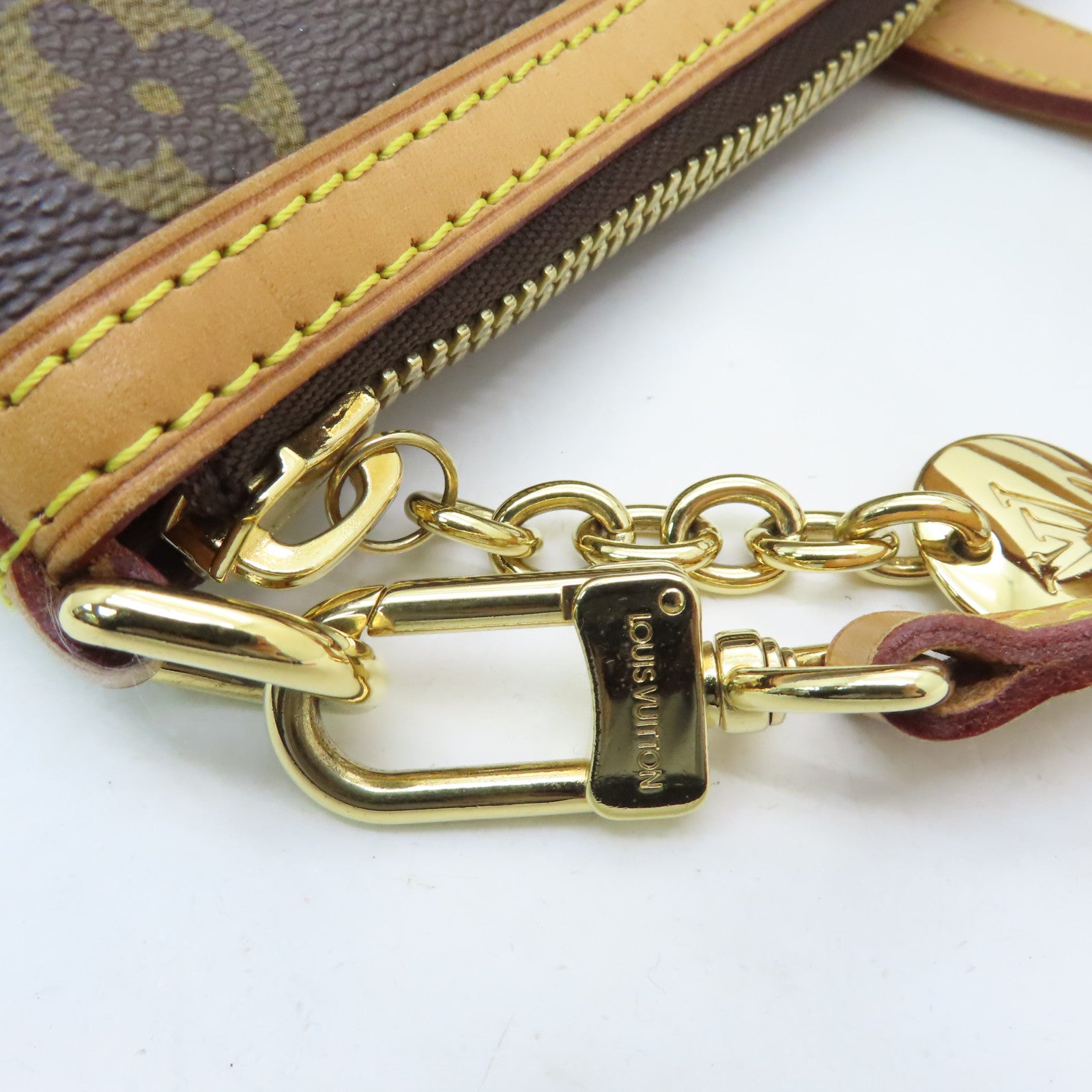 LOUIS VUITTON Monogram Palamo PM gold buckle handle shoulder bag brown