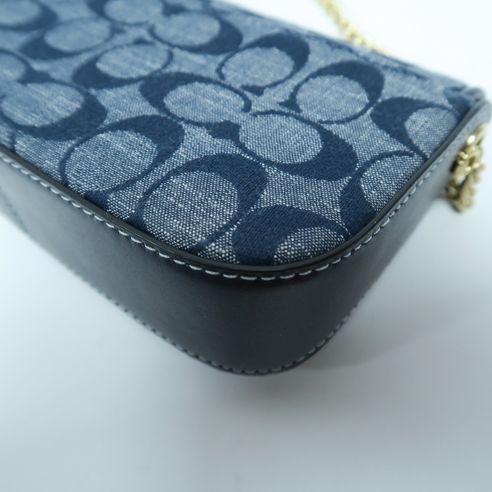 COACH 帆布/皮革Chain Shoulder Bag金扣鏈帶肩背袋藍色