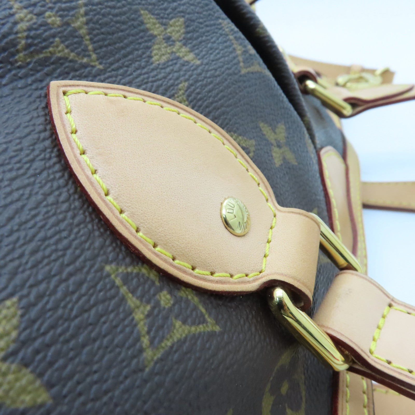LOUIS VUITTON Monogram Palamo PM gold buckle handle shoulder bag brown