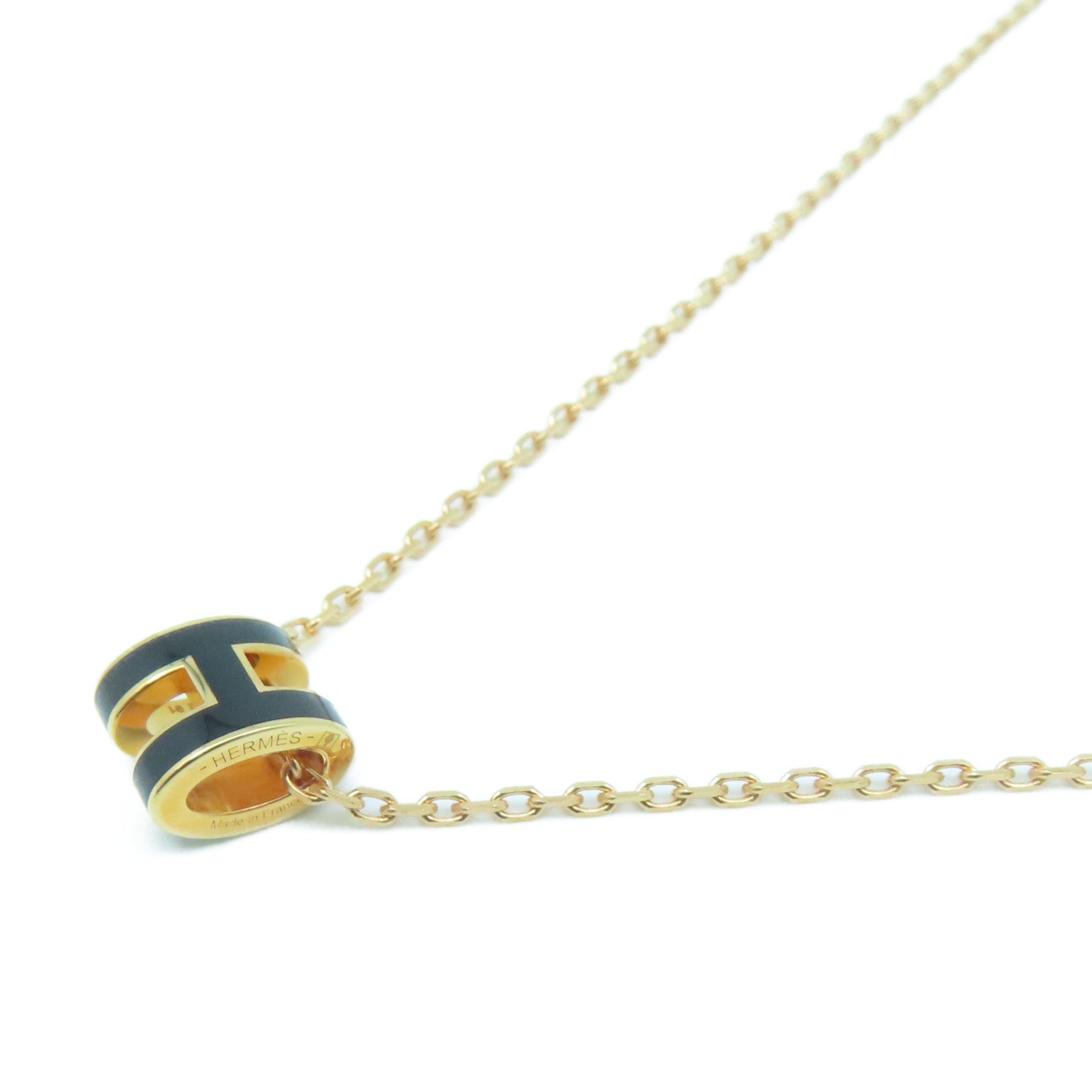 HERMES Metal Mini Pop H Necklace Black/Gold