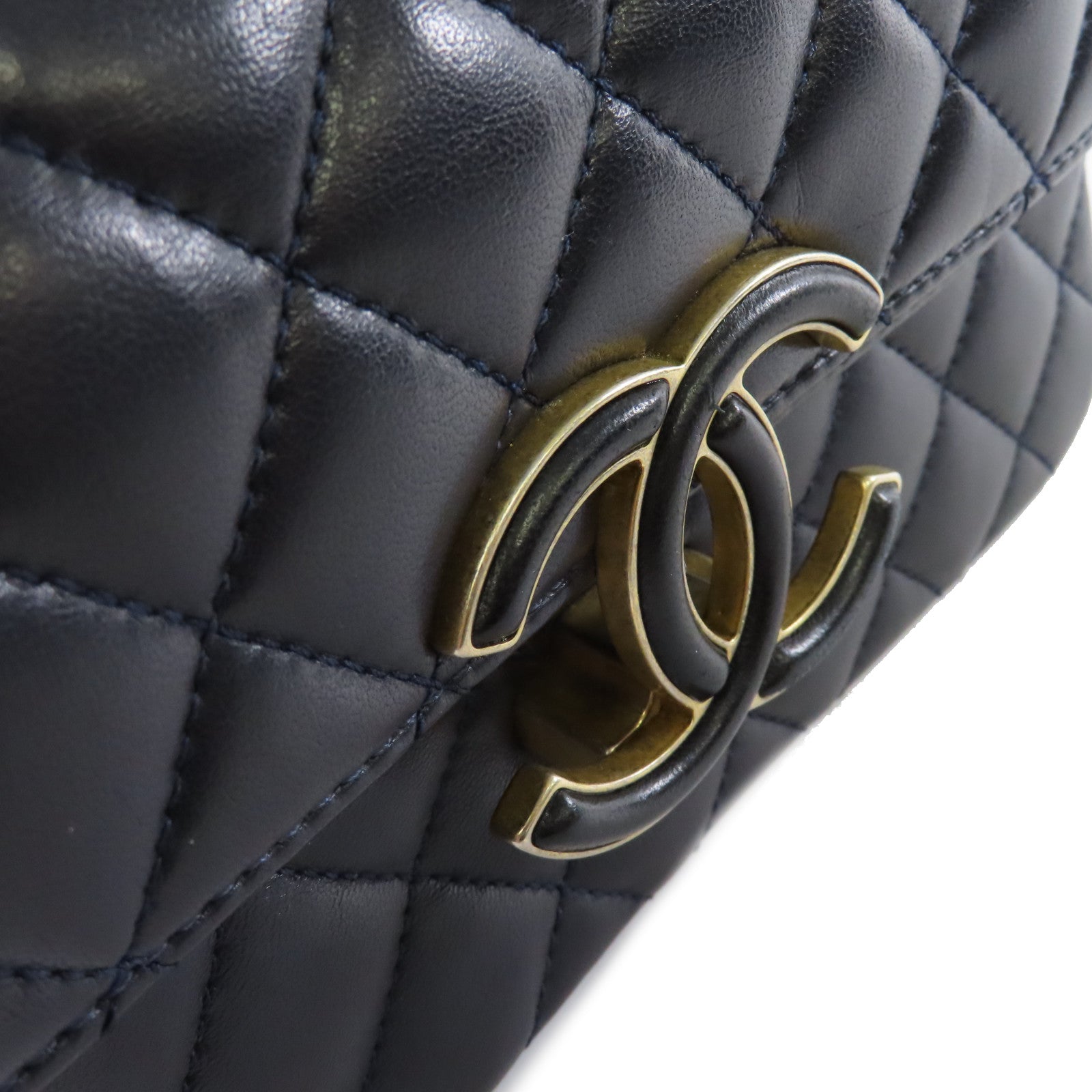 CHANEL 菱格羊皮皮革Chain Shoulder Bag金扣鏈帶肩背袋黑色