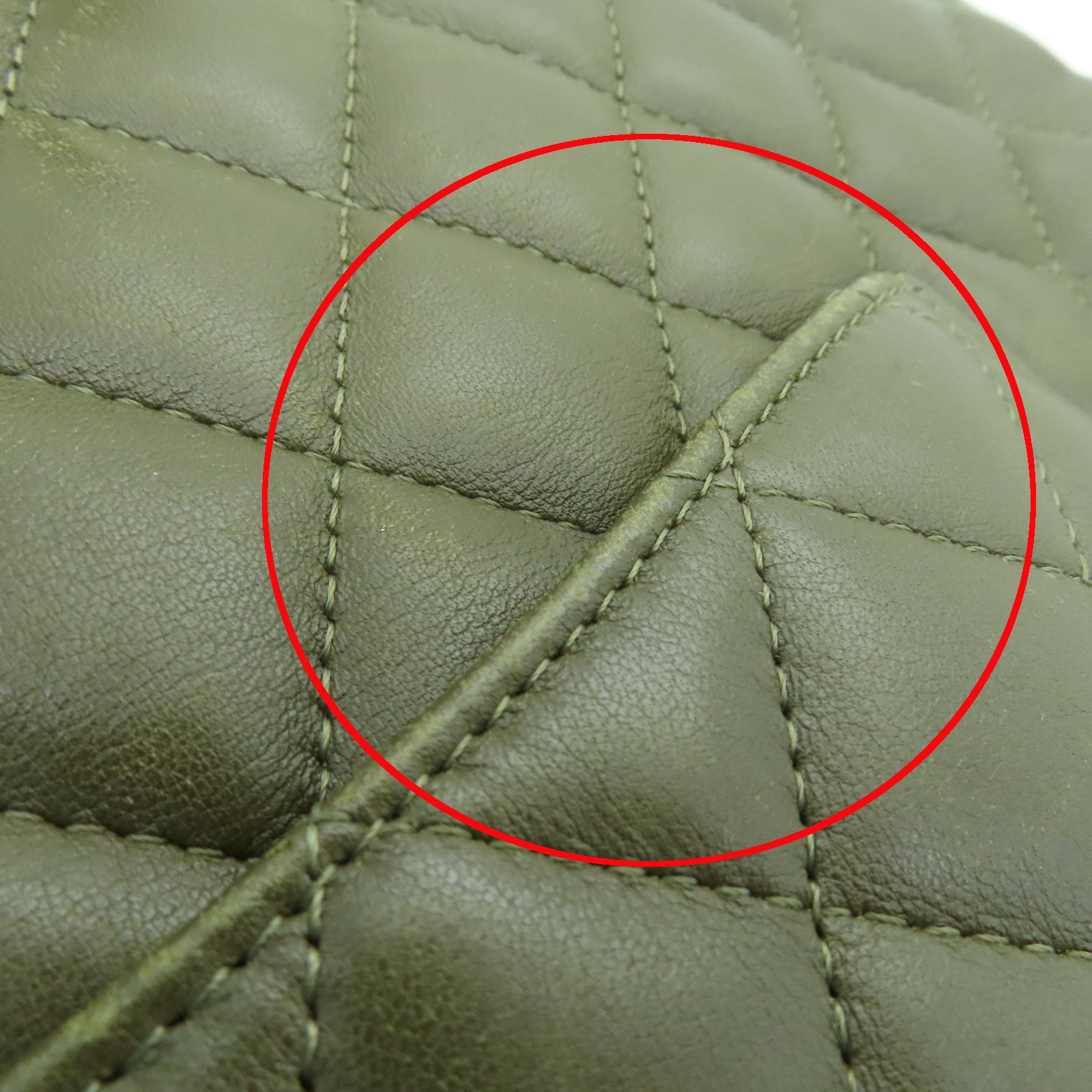 CHANEL rhombic cowhide leather / snakeskin leather Cambon Tote Bag silver buckle handle bag khaki