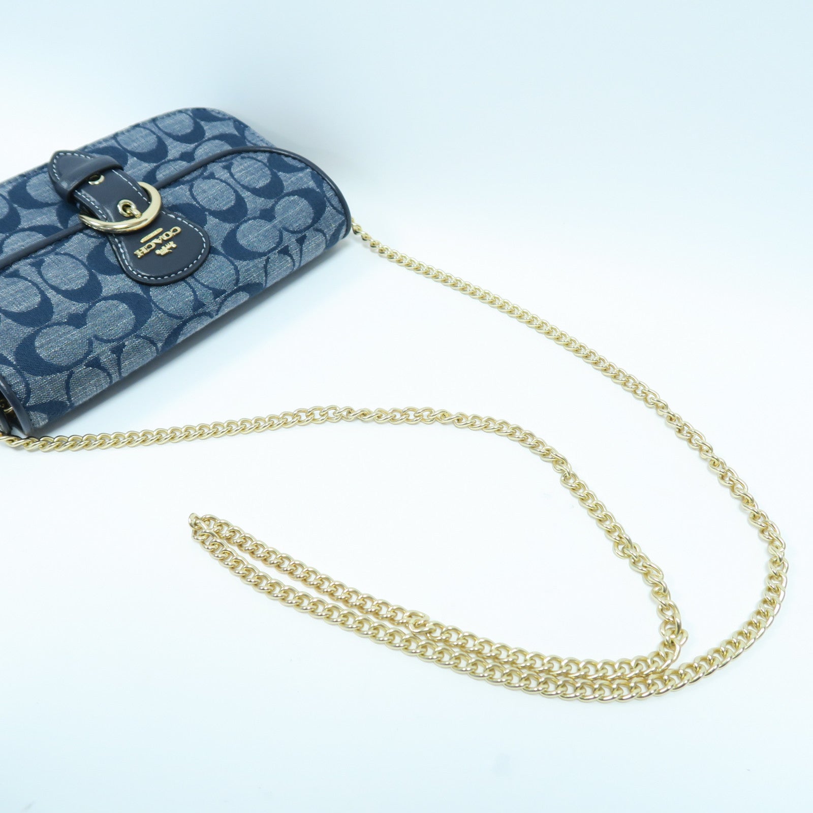 COACH 帆布/皮革Chain Shoulder Bag金扣鏈帶肩背袋藍色