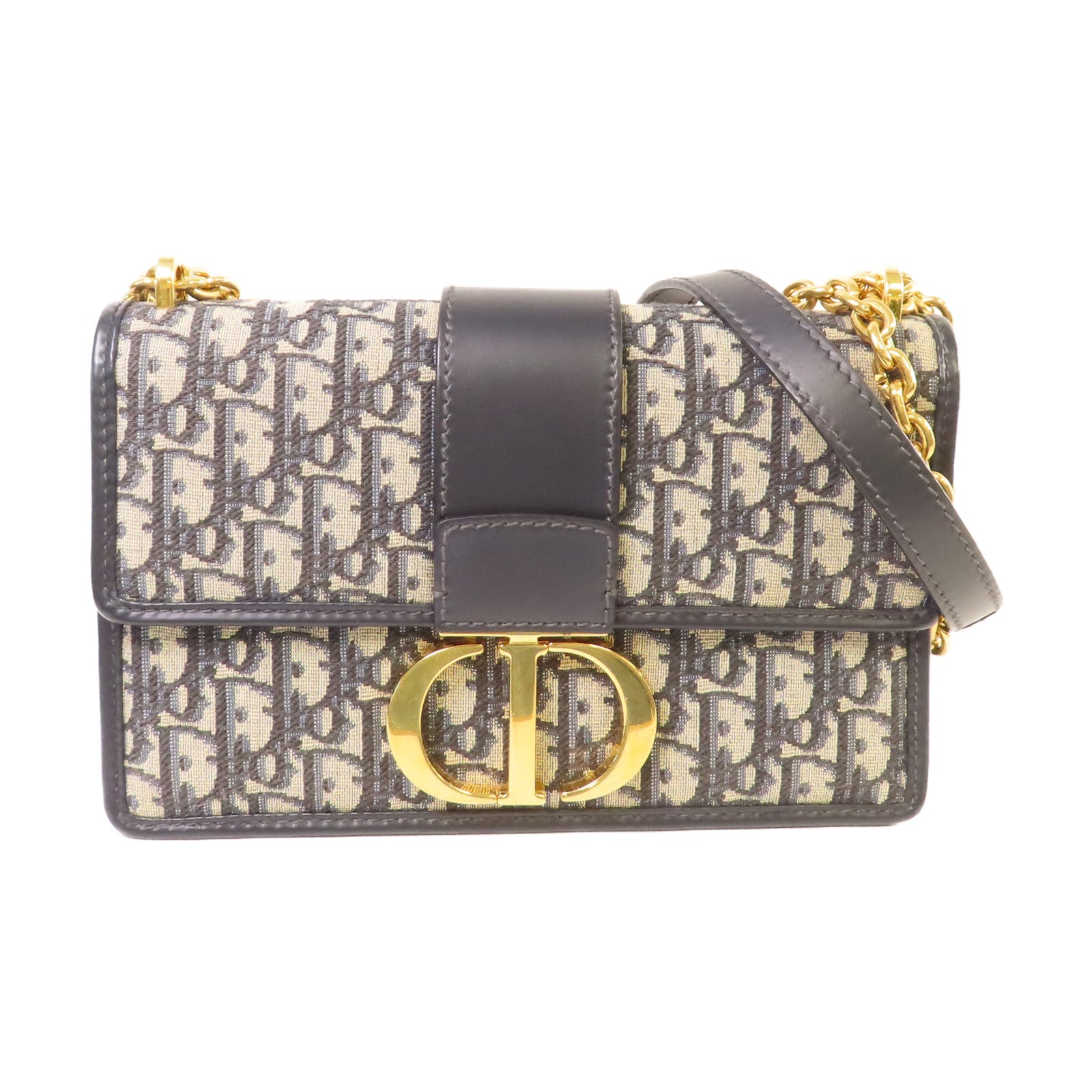 Dior Oblique帆布Chain Shoulder Bag金扣鏈帶肩背袋寶藍色/啡色