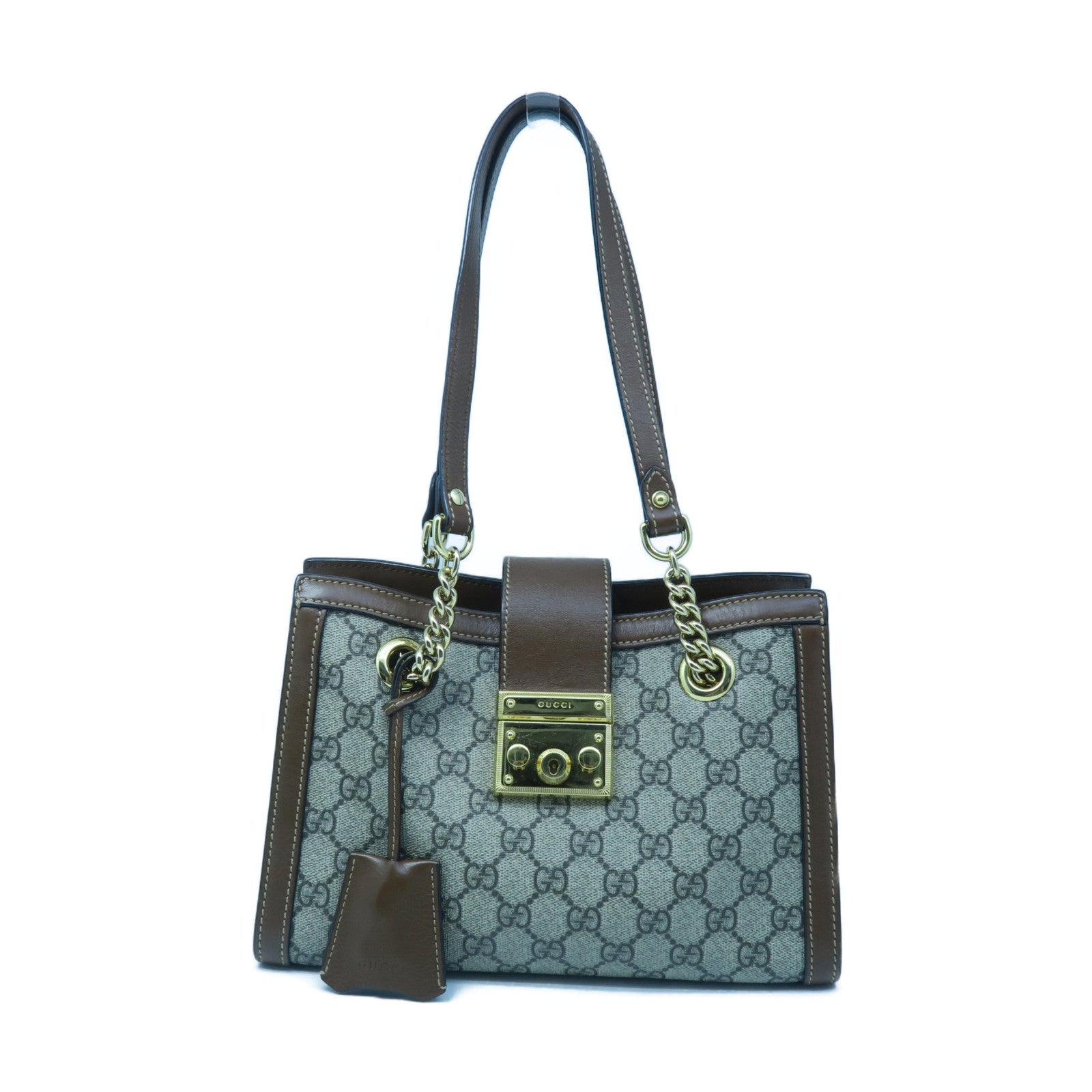 GUCCI 塗層帆布Shoulder Bag金扣肩背袋卡其色
