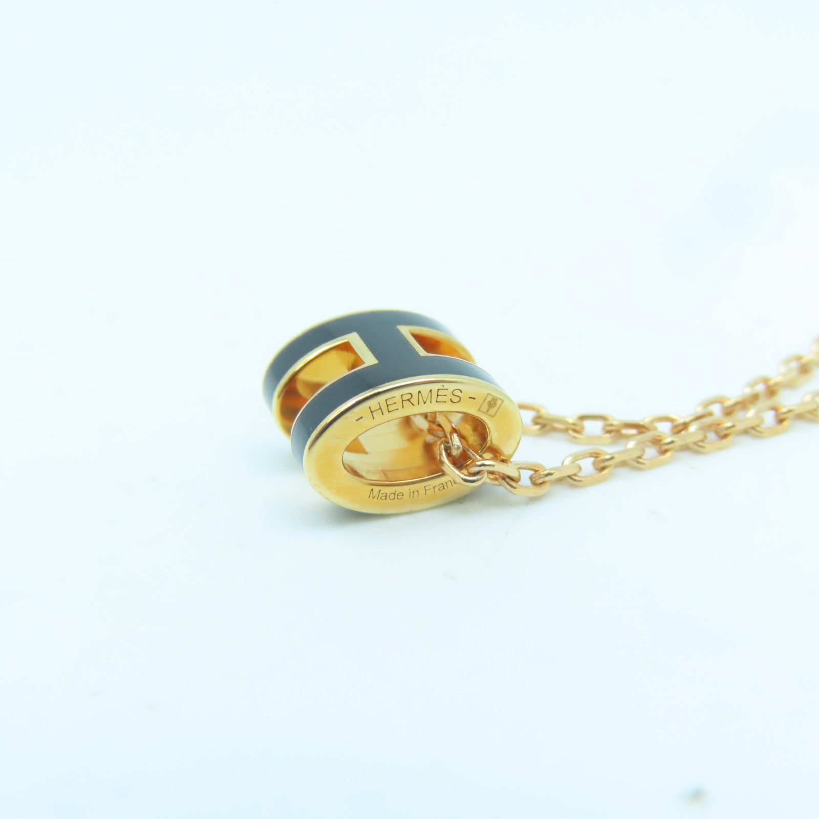 HERMES Metal Mini Pop H Necklace Black/Gold