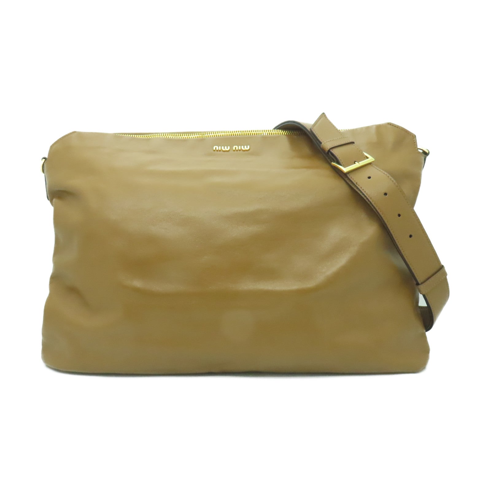 Miu Miu 牛皮皮革Shoulder Bag金扣肩背袋棕色