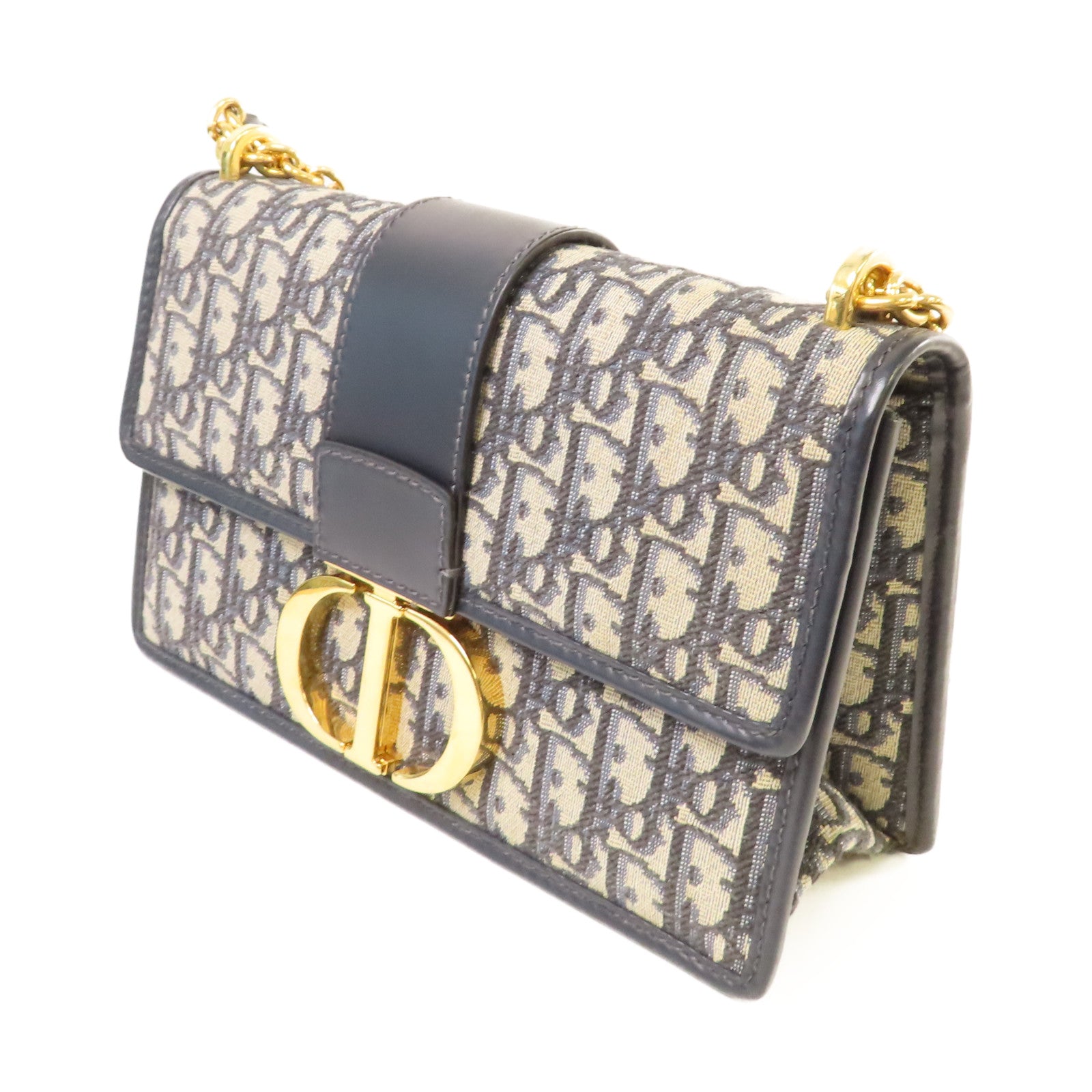 Dior Oblique帆布Chain Shoulder Bag金扣鏈帶肩背袋寶藍色/啡色