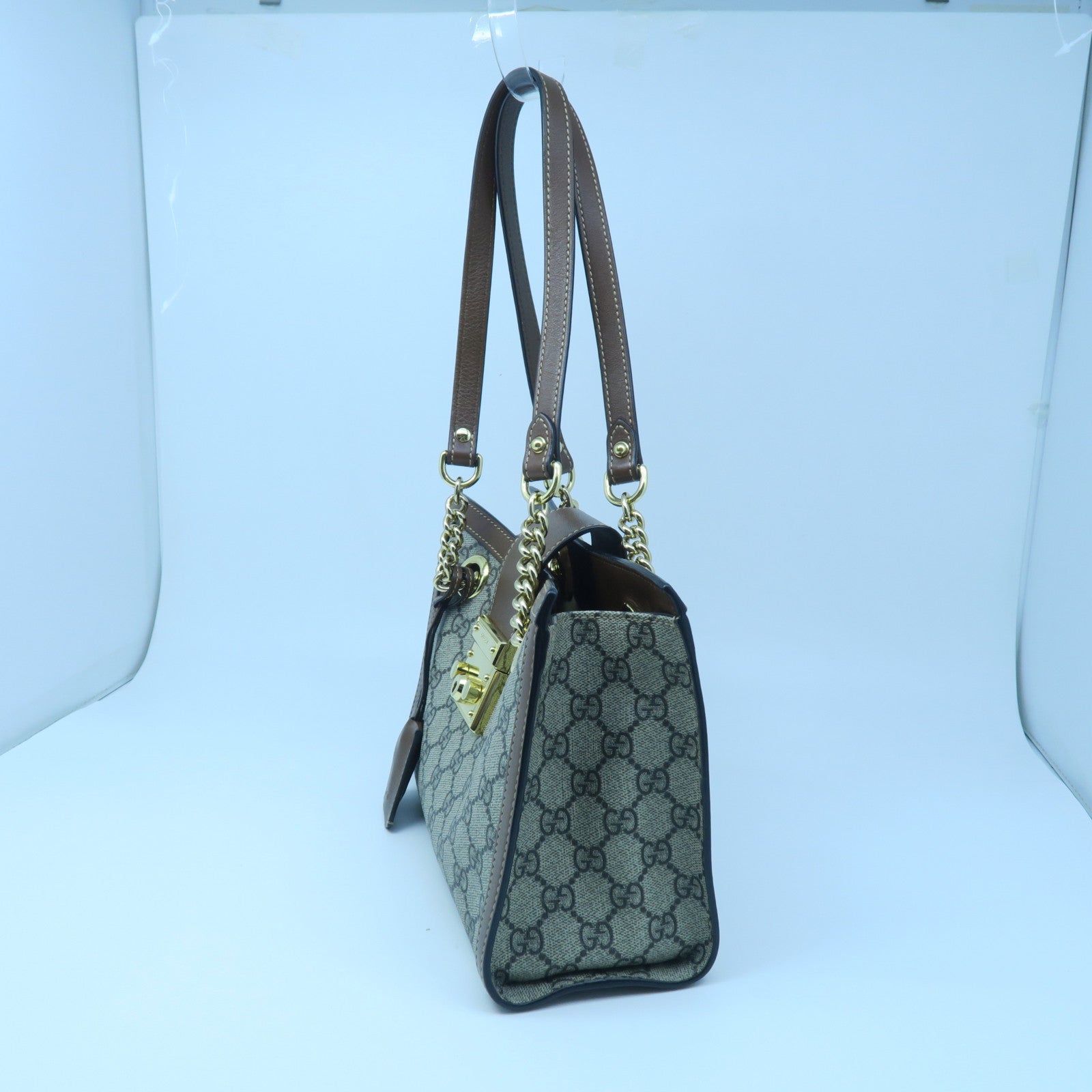 GUCCI 塗層帆布Shoulder Bag金扣肩背袋卡其色