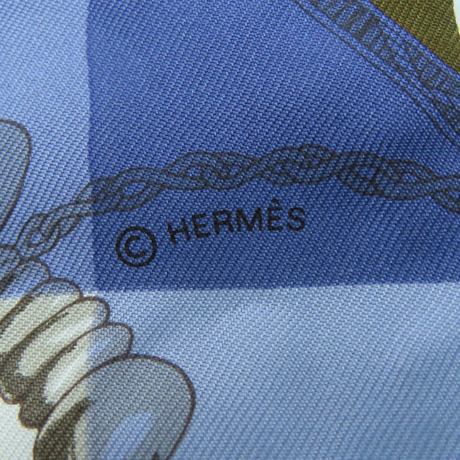 HERMES 絲質Twilly絲巾藍色