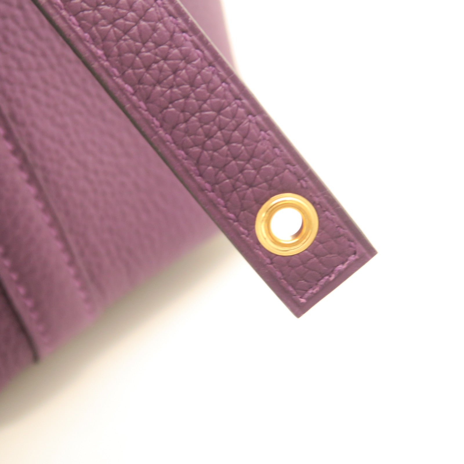 HERMES Taurillon Clemence Leather Picotin PM Gold Buckle Handle Bag Cassis Purple