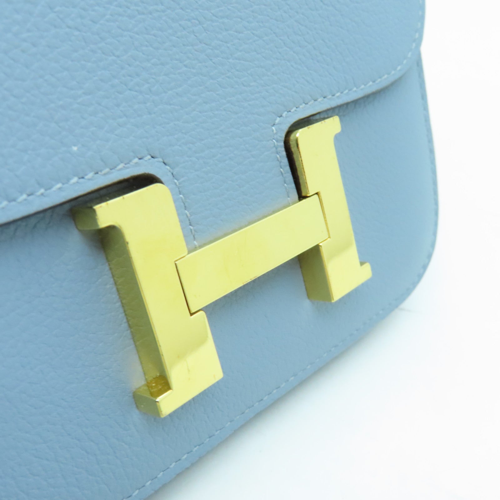 HERMES Clemence皮革Constance Slim金扣錢包淺藍色