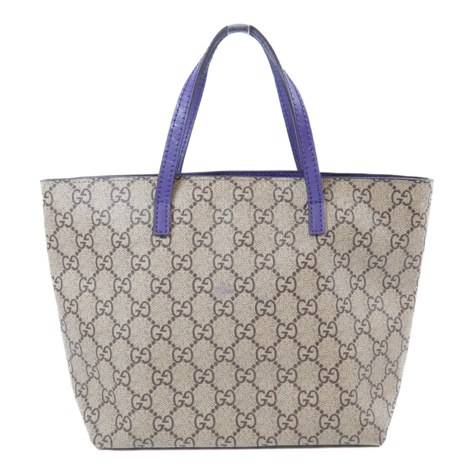 GUCCI 塗層帆布Cat Printed Handbag銀扣手挽袋啡色/紫色