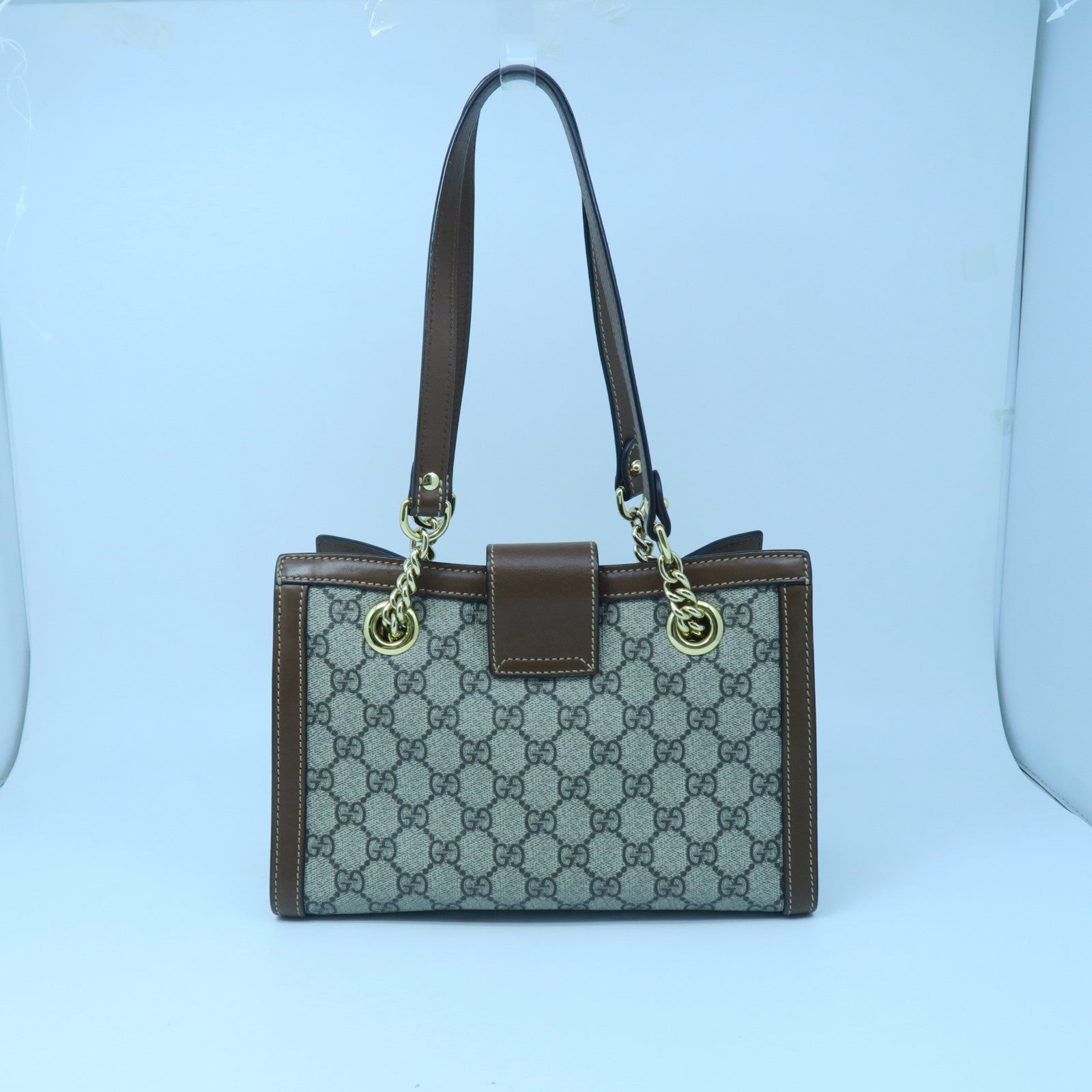 GUCCI 塗層帆布Shoulder Bag金扣肩背袋卡其色