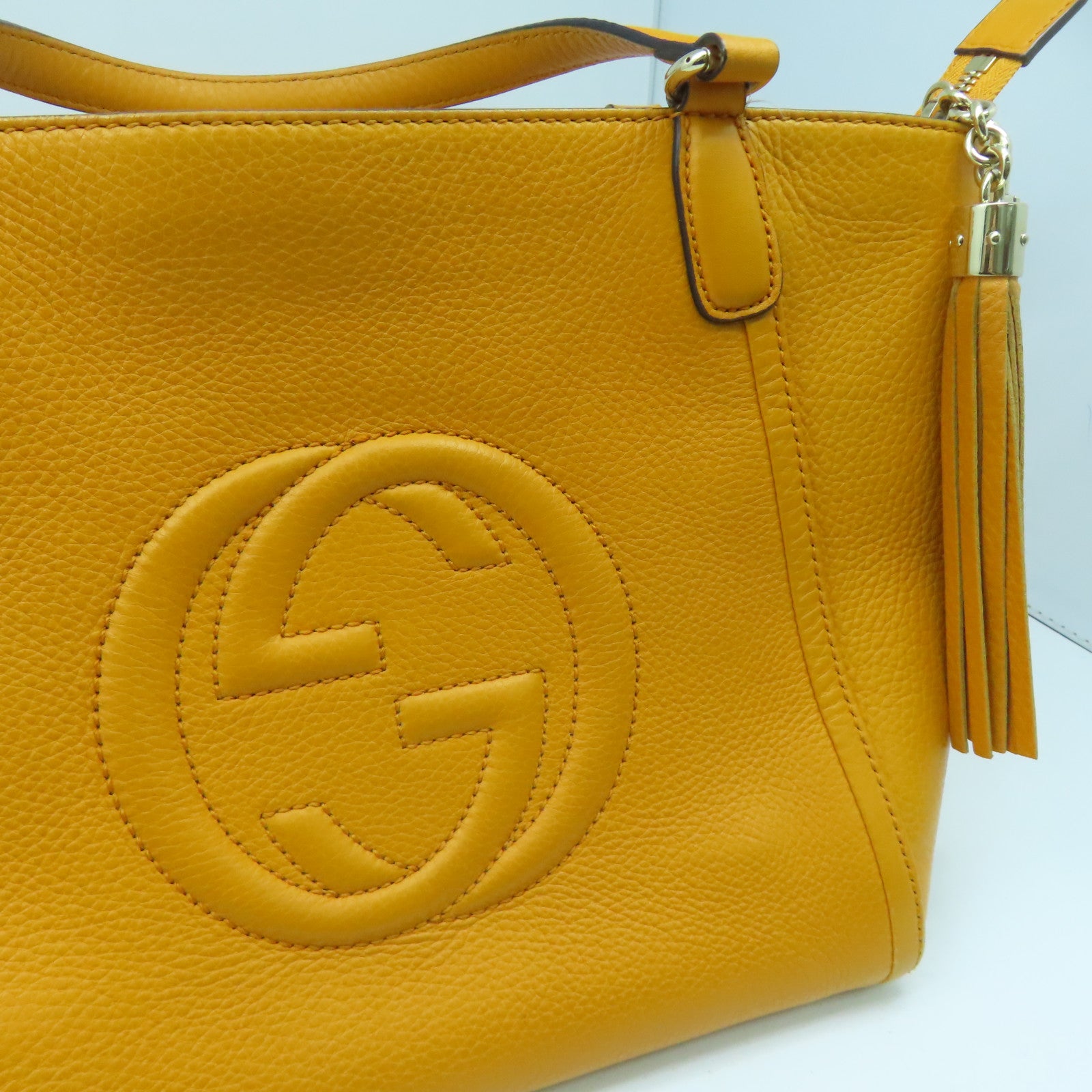 GUCCI cowhide leather Shoulder Bag gold buckle shoulder bag orange