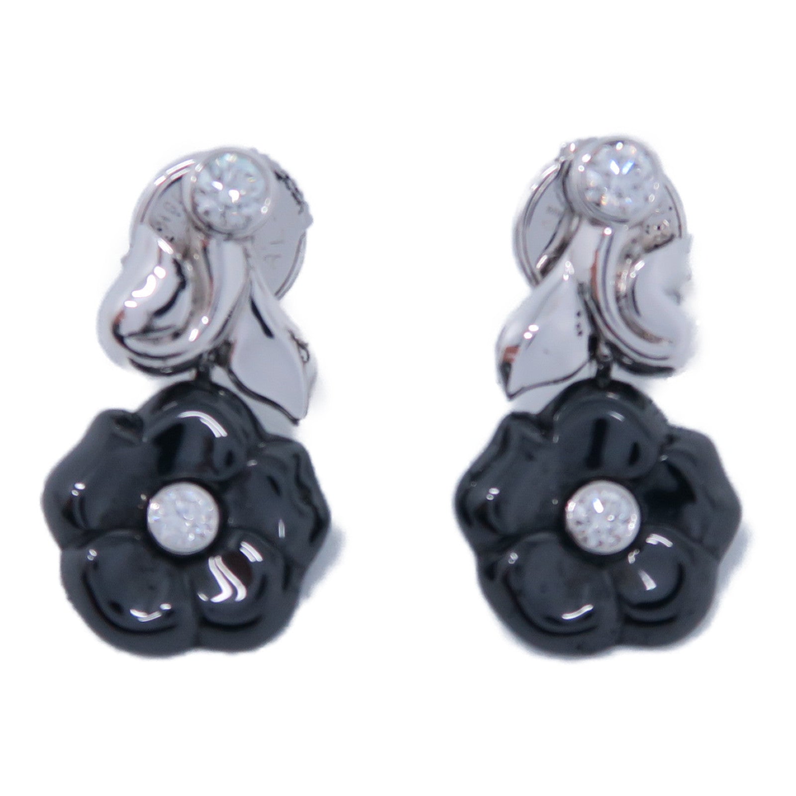 CHANEL 【激減優惠】18K白金Camelia Earrings耳環黑色/銀色