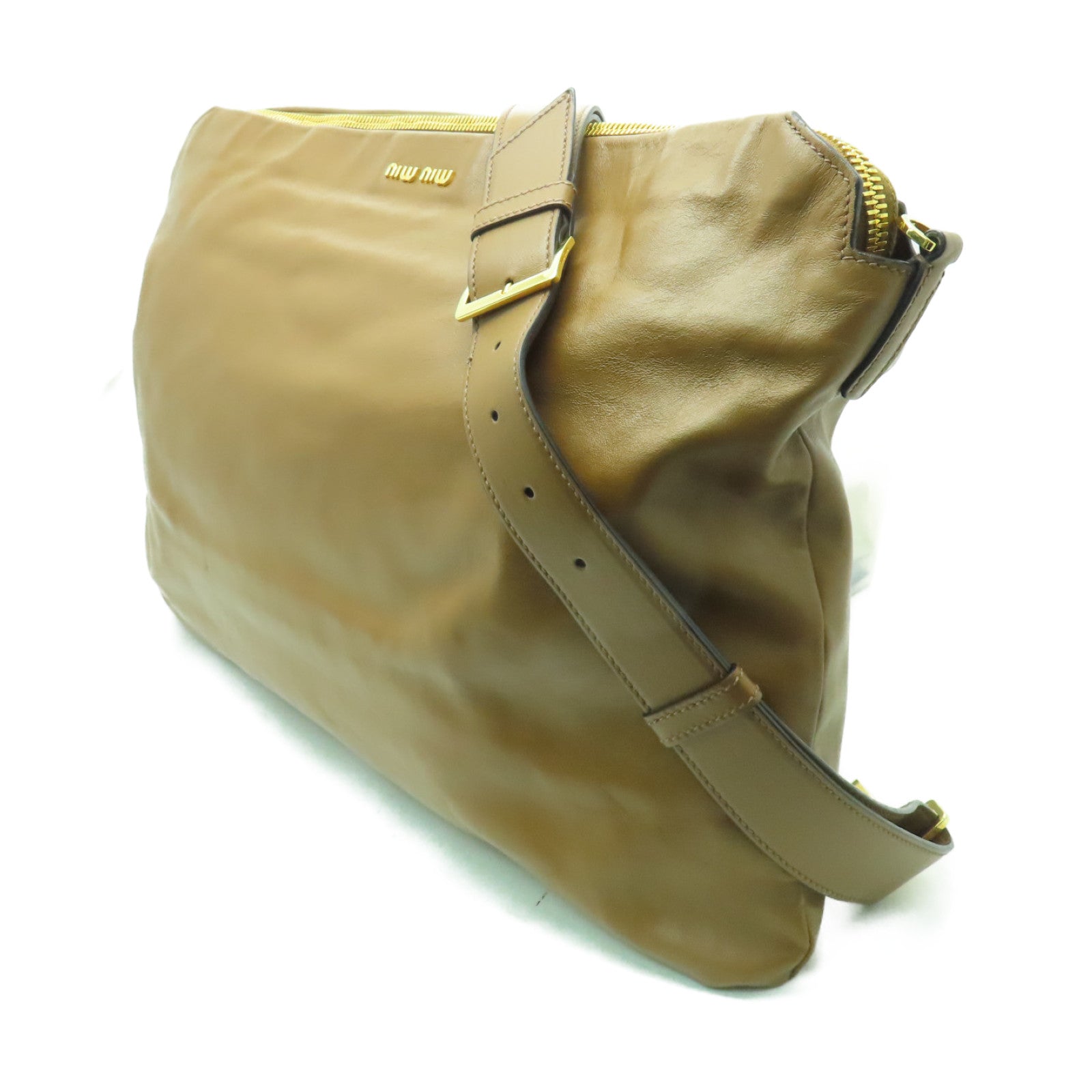 Miu Miu 牛皮皮革Shoulder Bag金扣肩背袋棕色