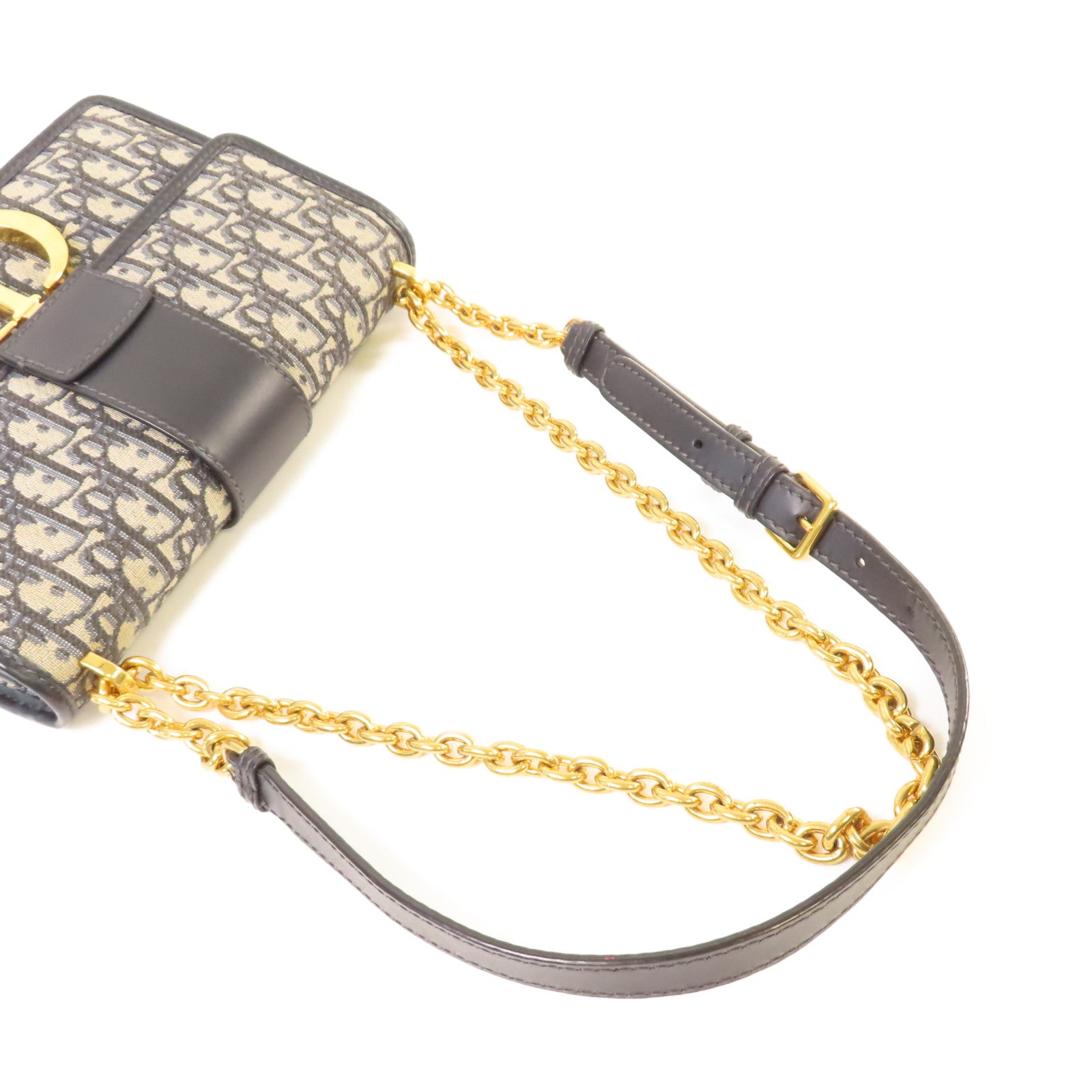 Dior Oblique帆布Chain Shoulder Bag金扣鏈帶肩背袋寶藍色/啡色