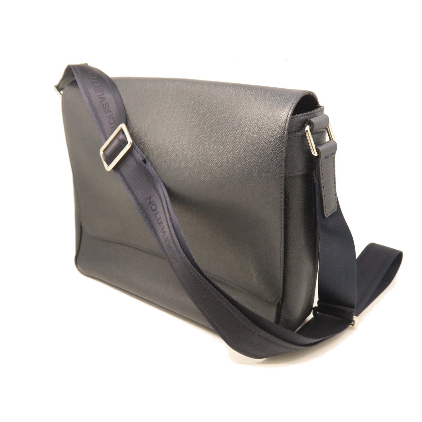 LOUIS VUITTON Taiga Roman MM Silver Buckle Shoulder Bag Black