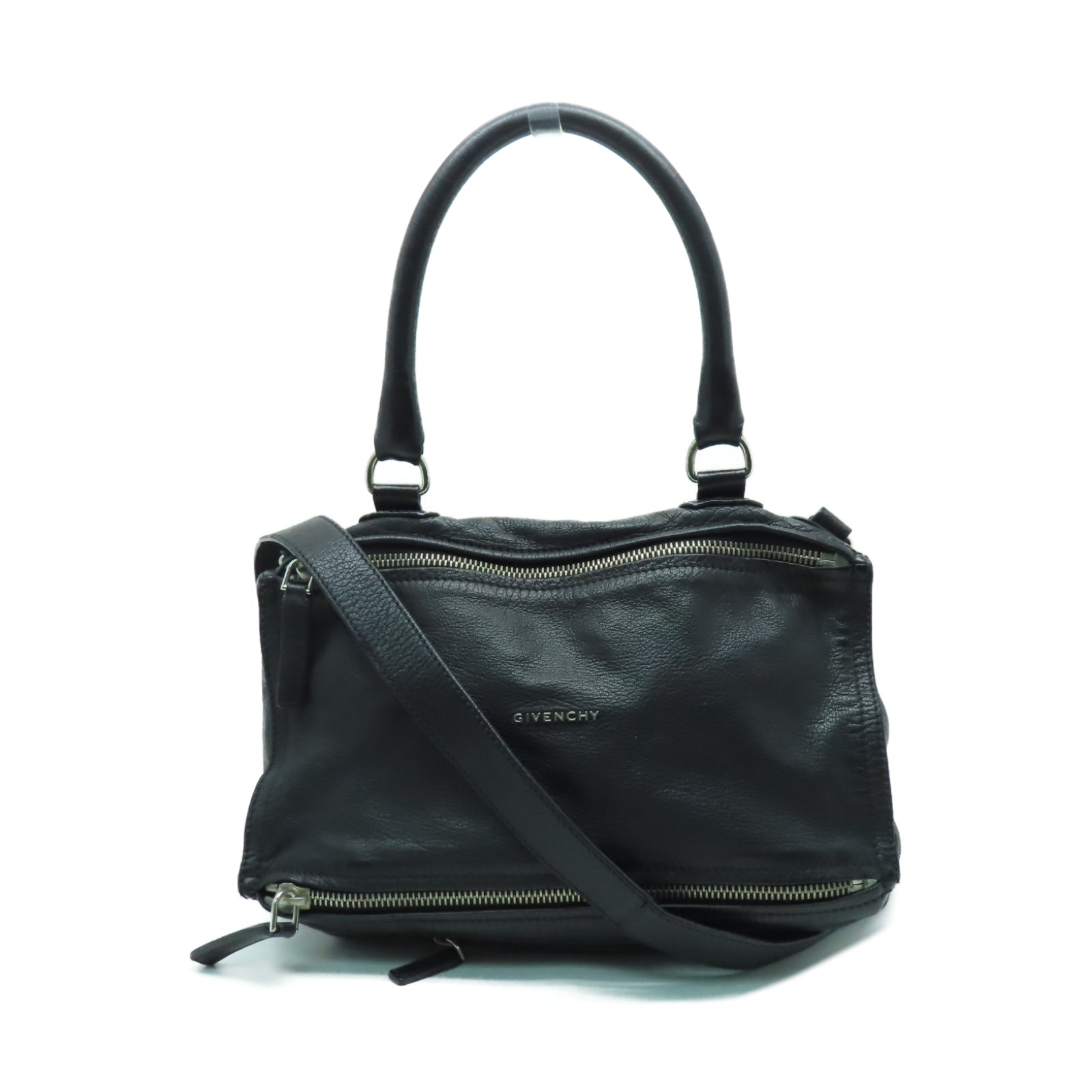 GIVENCHY 皮革Pandora Bag銀扣手挽肩背兩用袋黑色