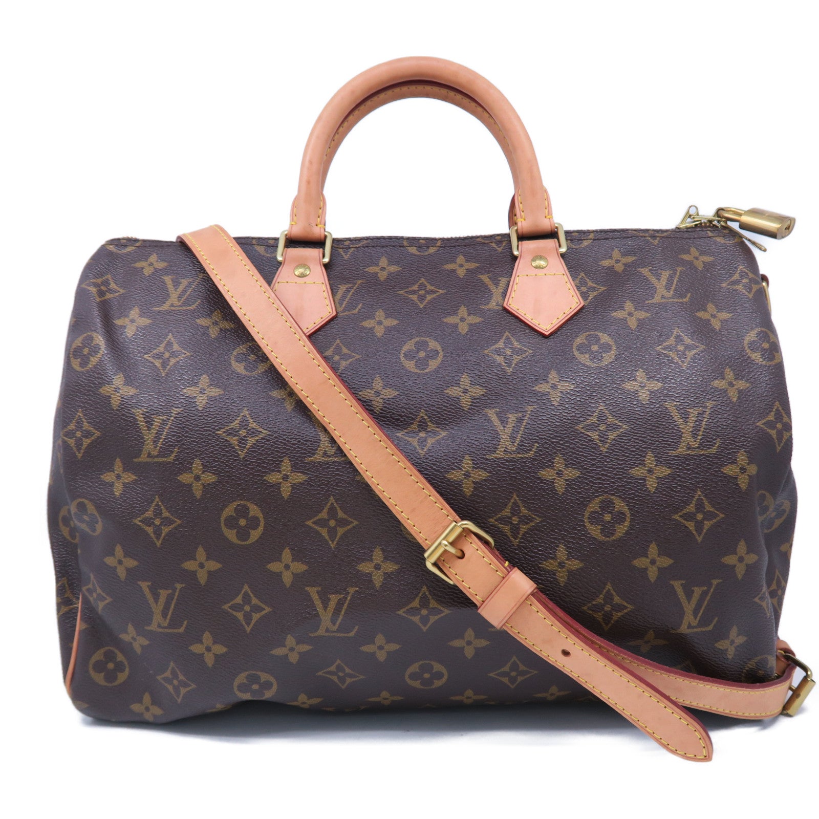 LOUIS VUITTON Monogram Speedy Bandouliere 35金扣手挽肩背兩用袋啡色