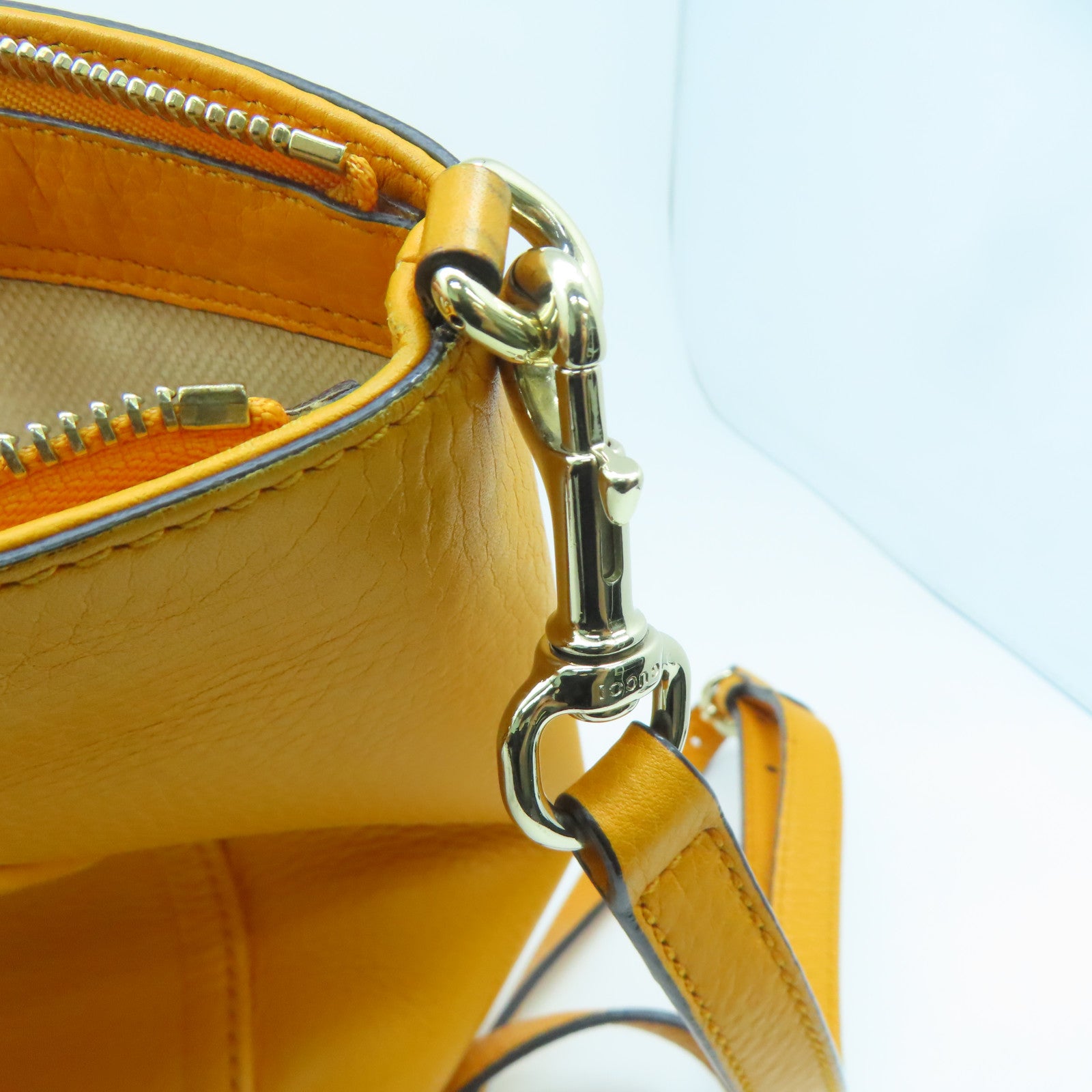 GUCCI cowhide leather Shoulder Bag gold buckle shoulder bag orange