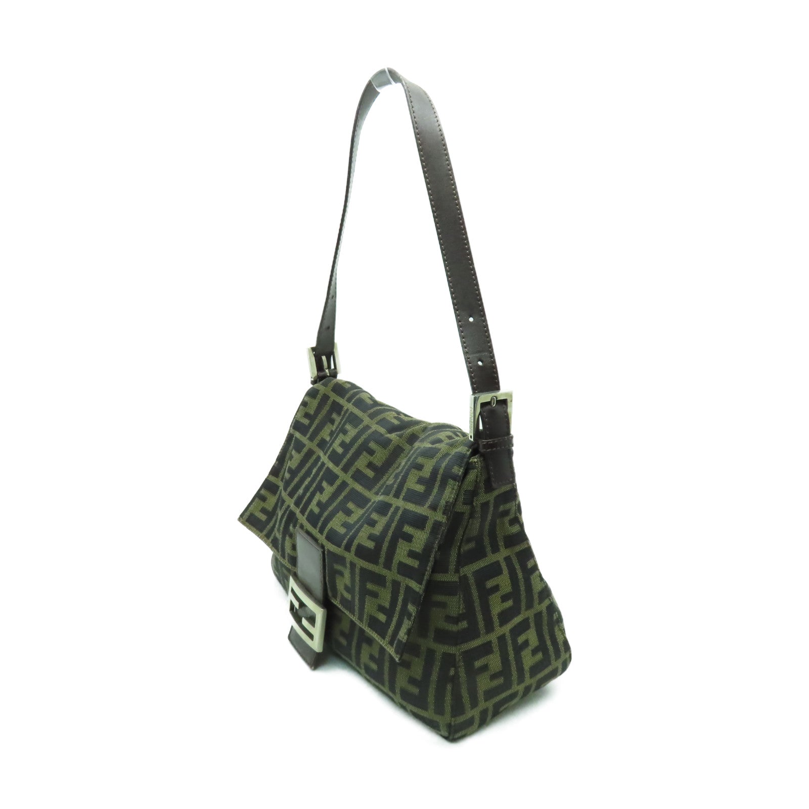 FENDI 帆布Shoulder Bag銀扣肩背袋啡色