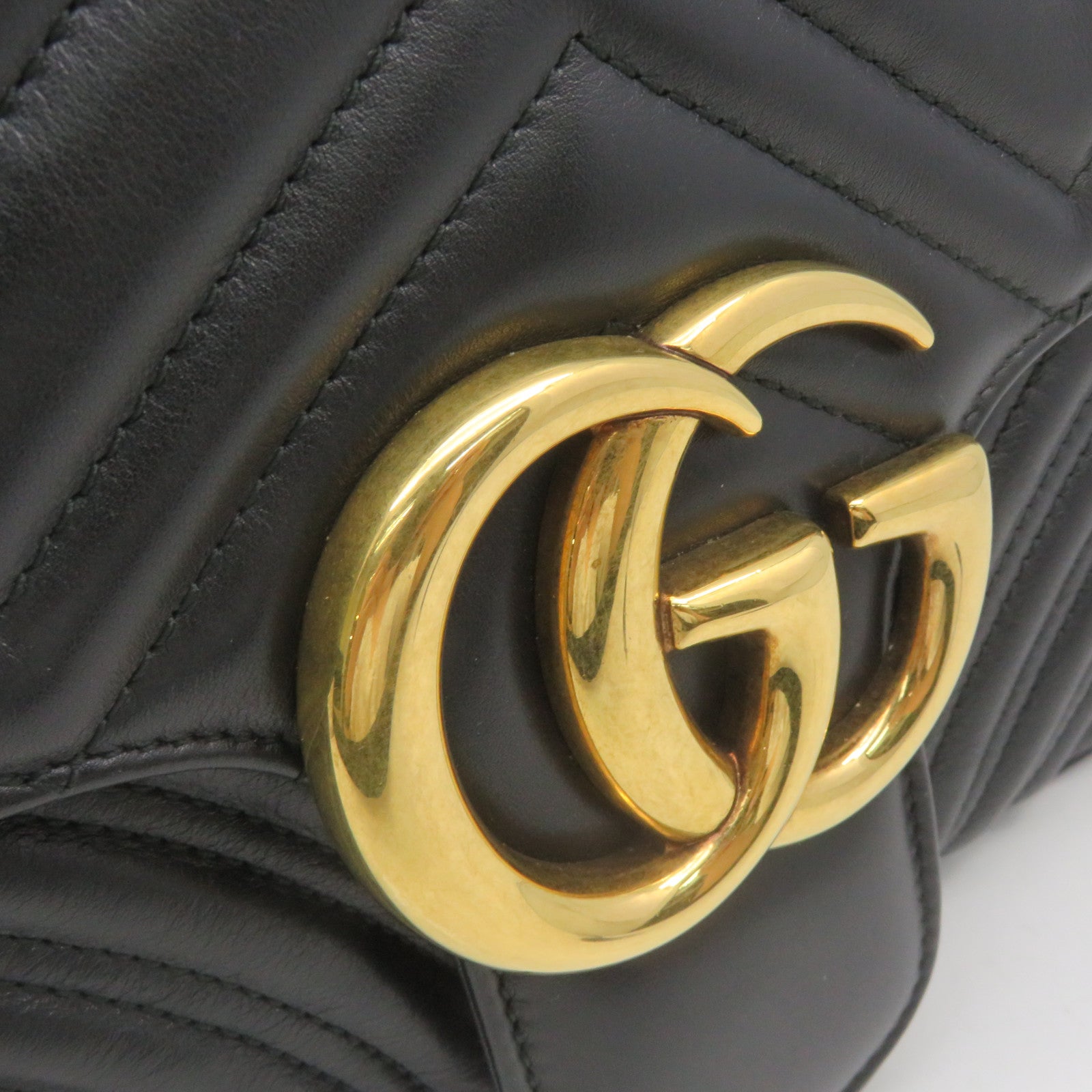 GUCCI 牛皮皮革GG Marmont Chain Shoulder Bag金扣鏈帶肩背袋黑色