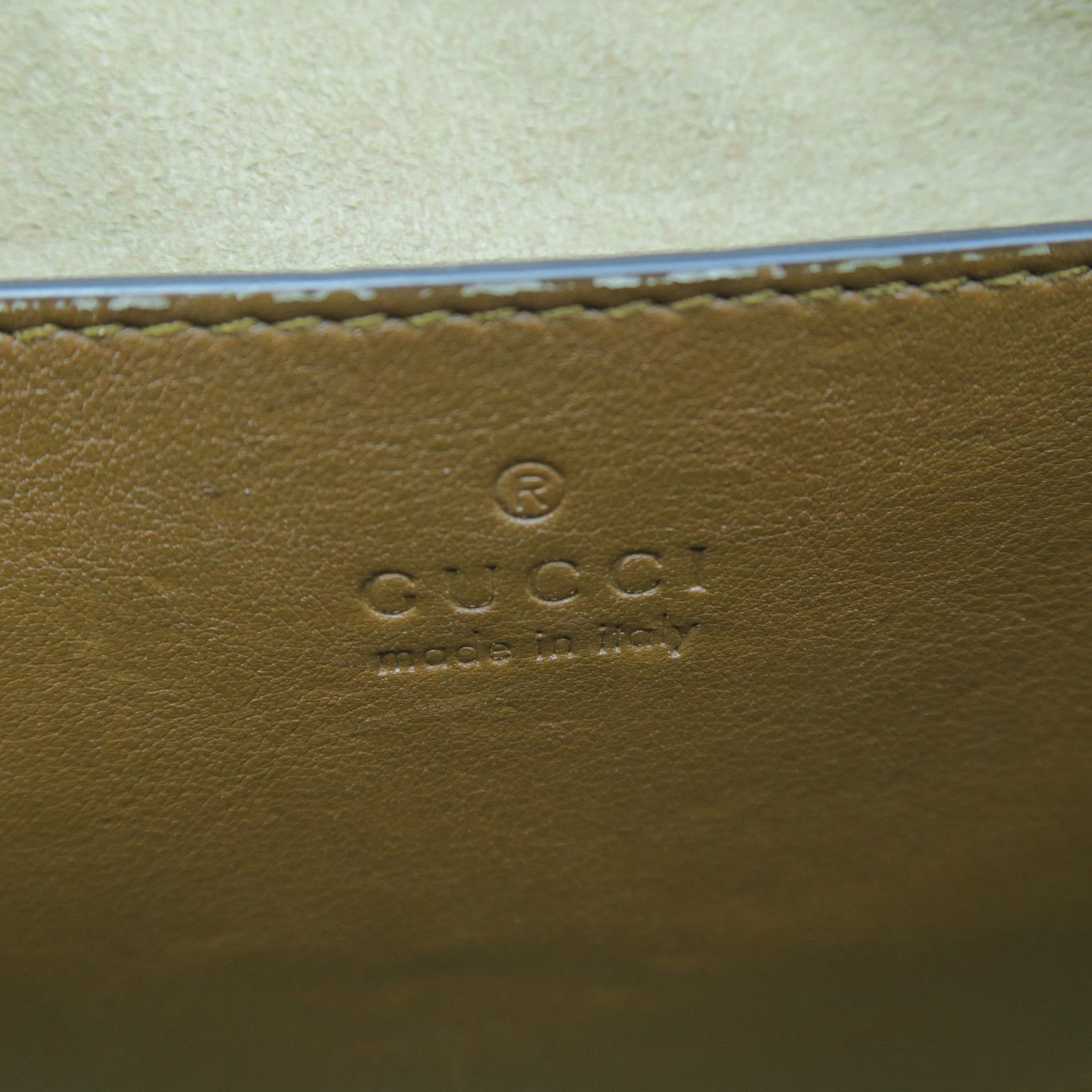 GUCCI 塗層帆布Shoulder Bag金扣肩背袋卡其色