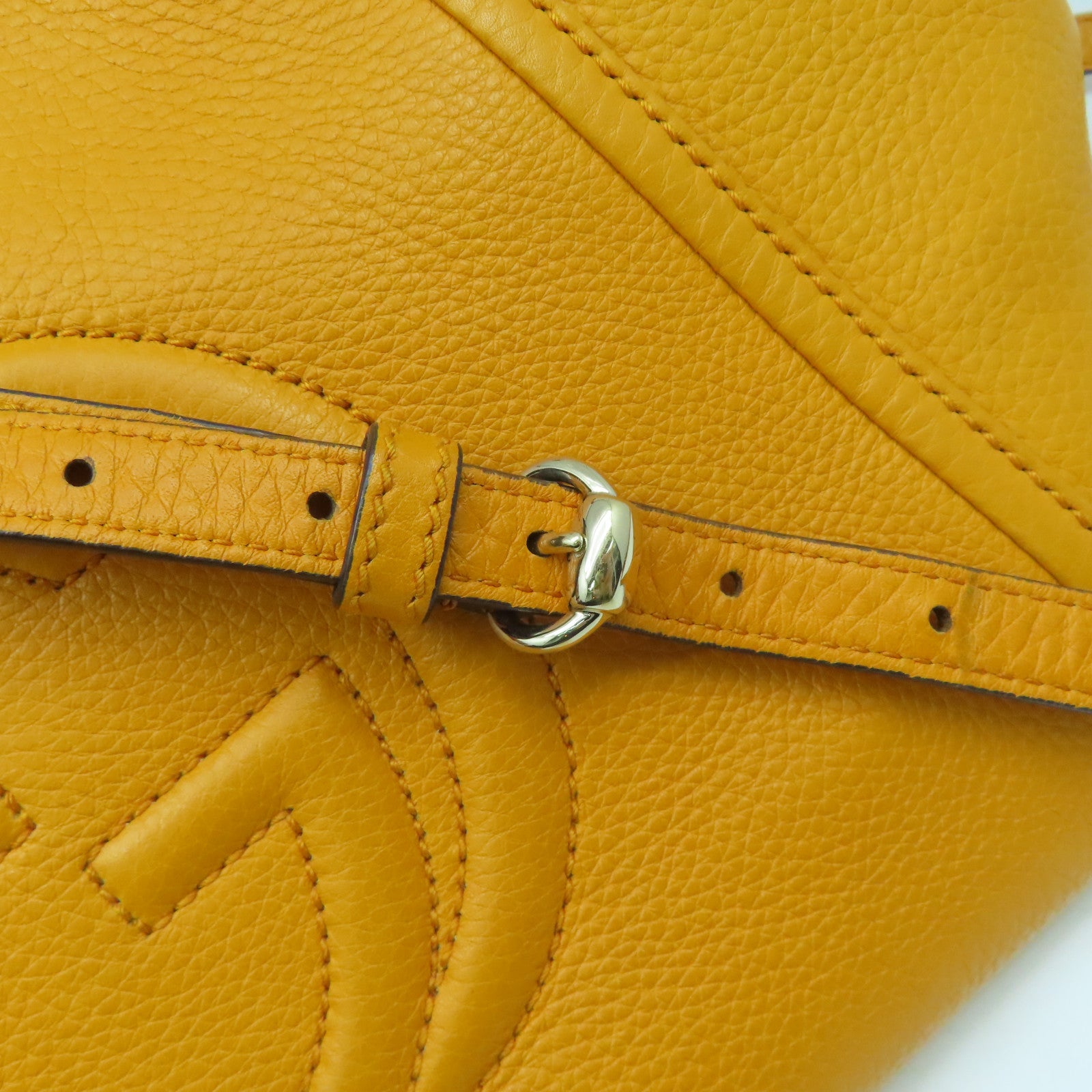 GUCCI cowhide leather Shoulder Bag gold buckle shoulder bag orange