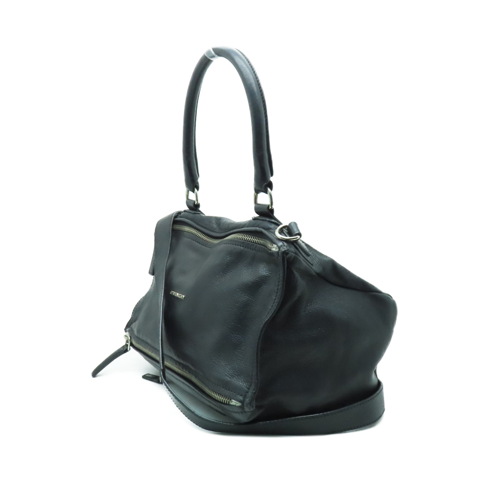 GIVENCHY 皮革Pandora Bag銀扣手挽肩背兩用袋黑色