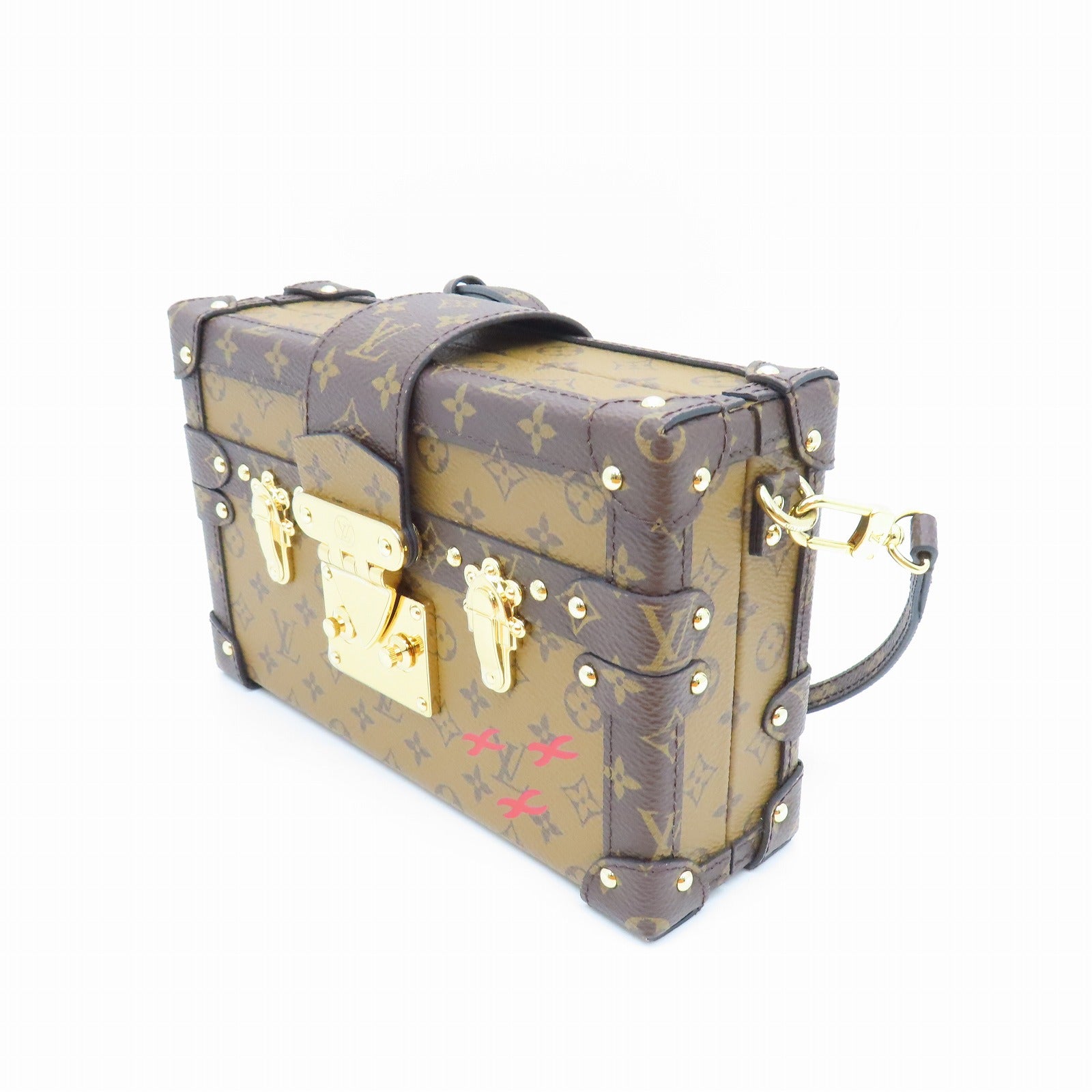 LOUIS VUITTON Monogram Reverse Petite Malle Gold Buckle Shoulder Bag Brown