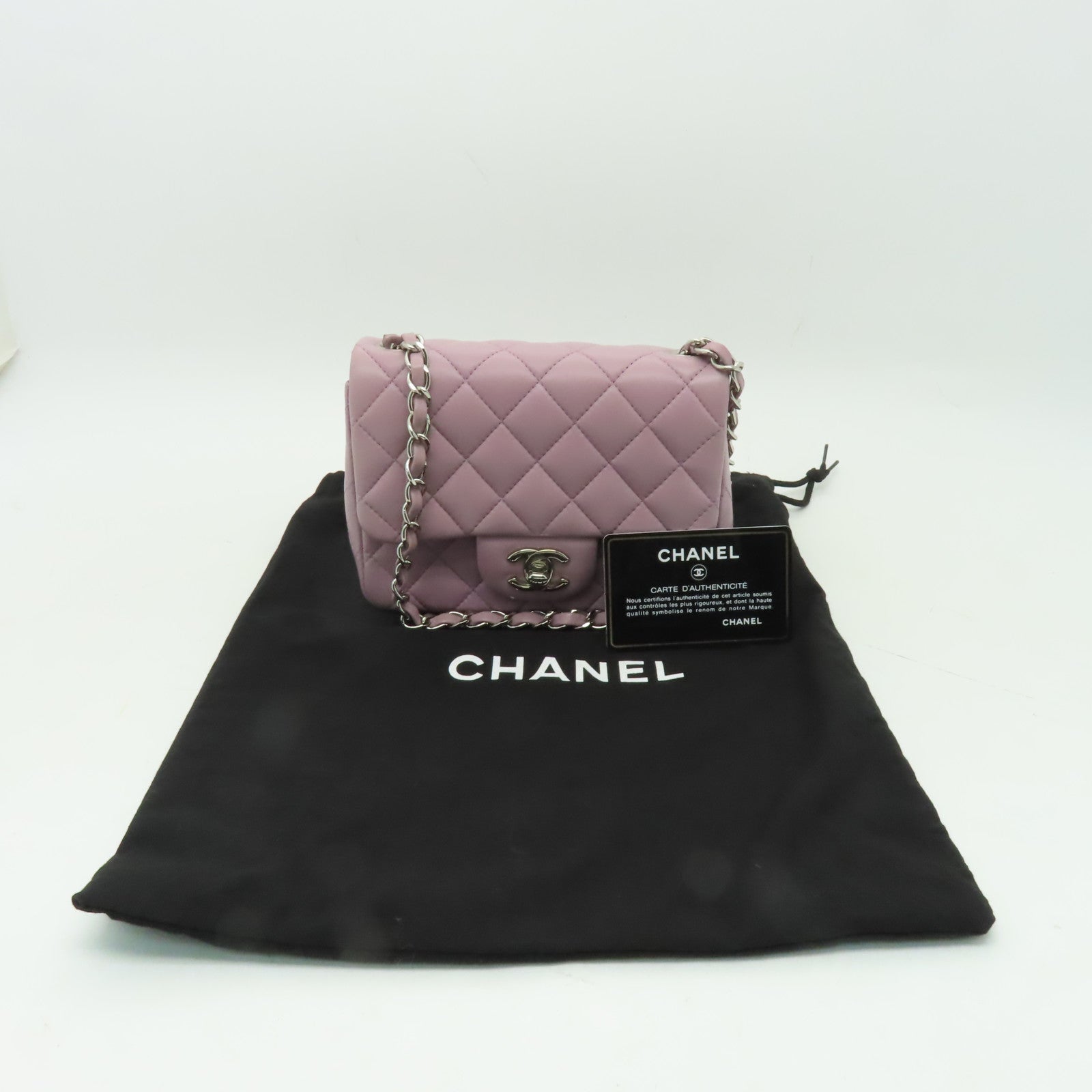 CHANEL 菱格羊皮皮革Classic 17銀扣鏈帶肩背袋紫色