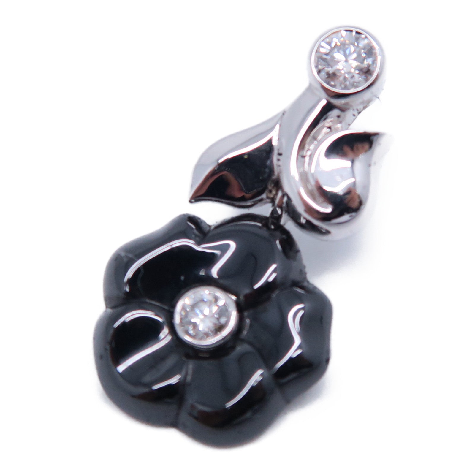 CHANEL 【激減優惠】18K白金Camelia Earrings耳環黑色/銀色