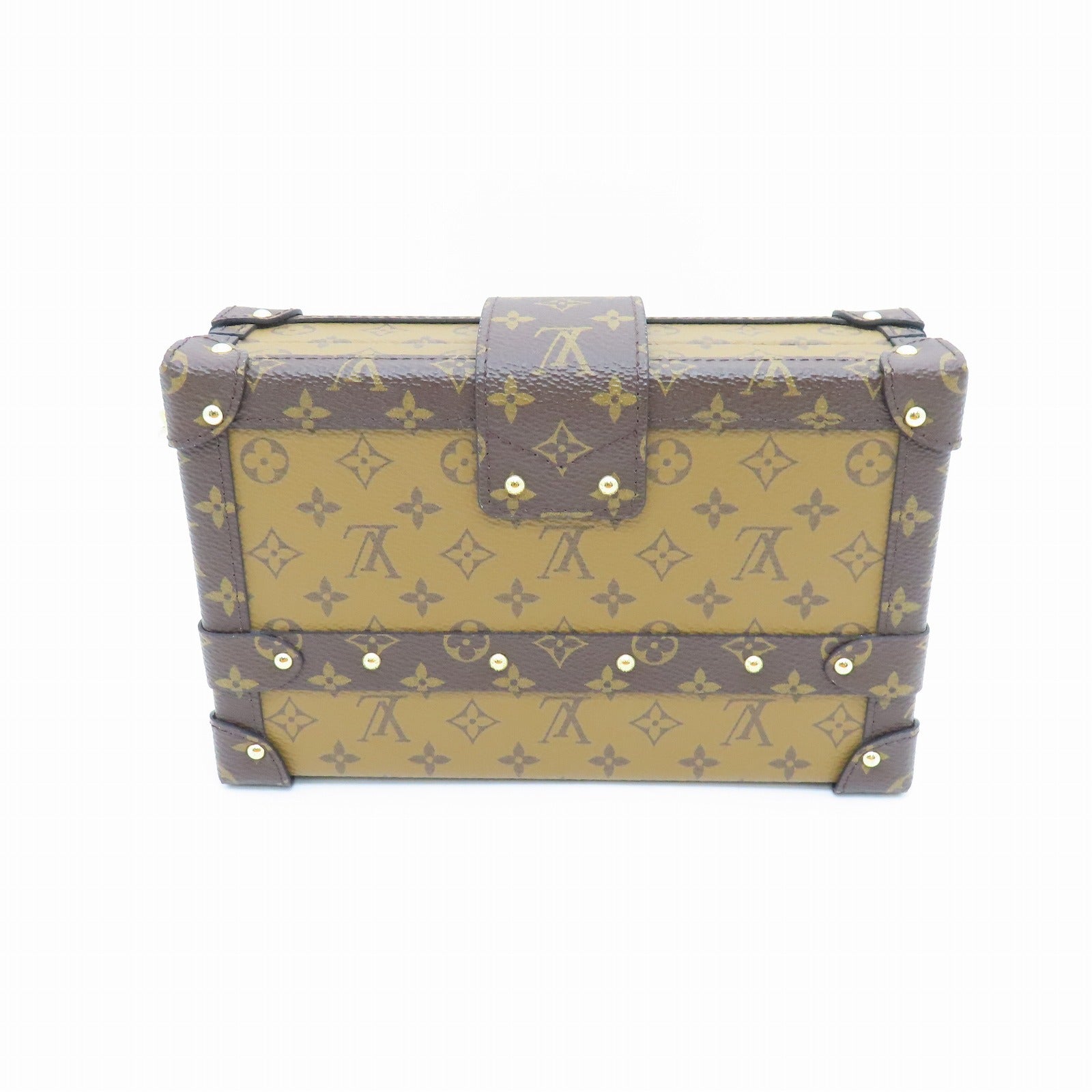 LOUIS VUITTON Monogram Reverse Petite Malle Gold Buckle Shoulder Bag Brown