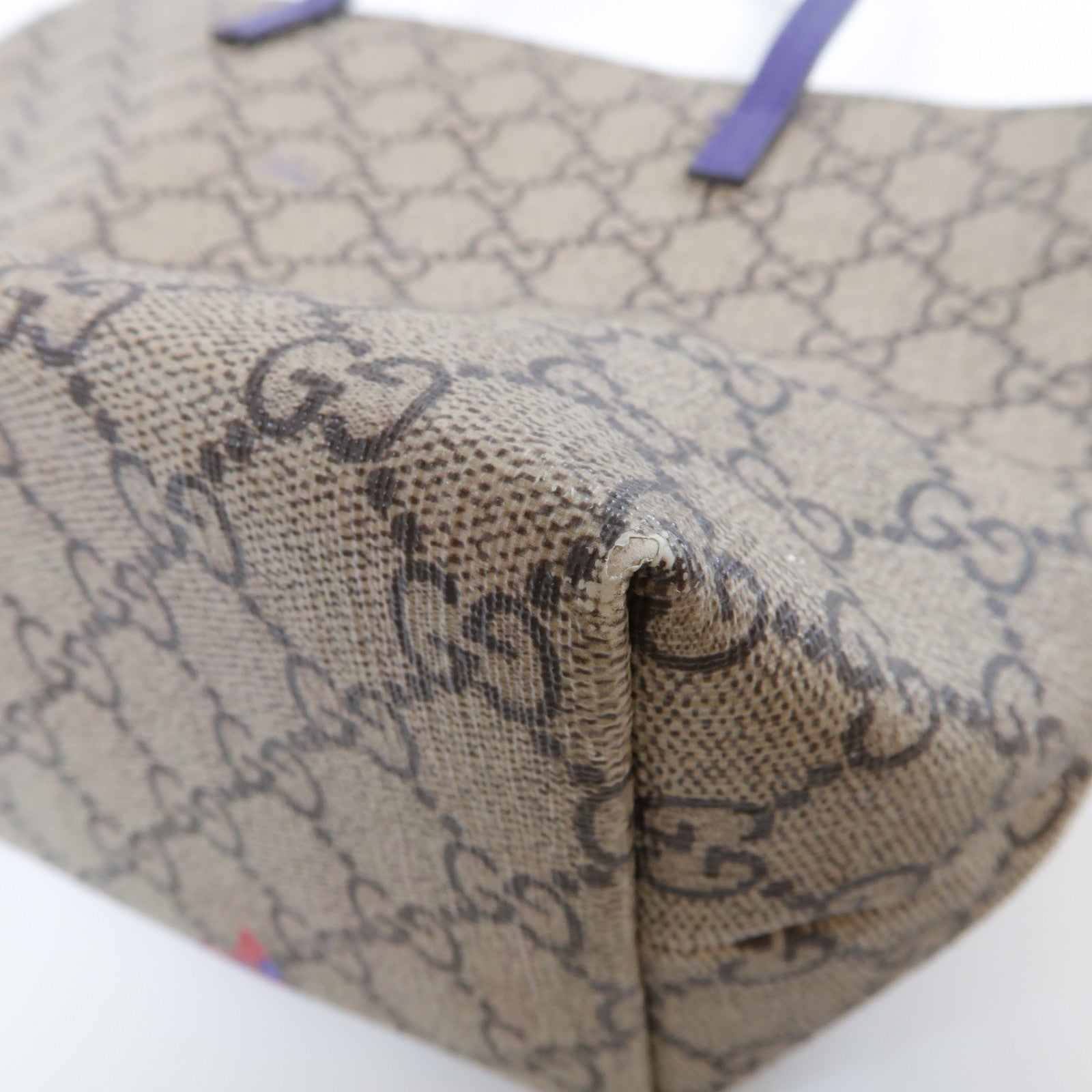 GUCCI 塗層帆布Cat Printed Handbag銀扣手挽袋啡色/紫色