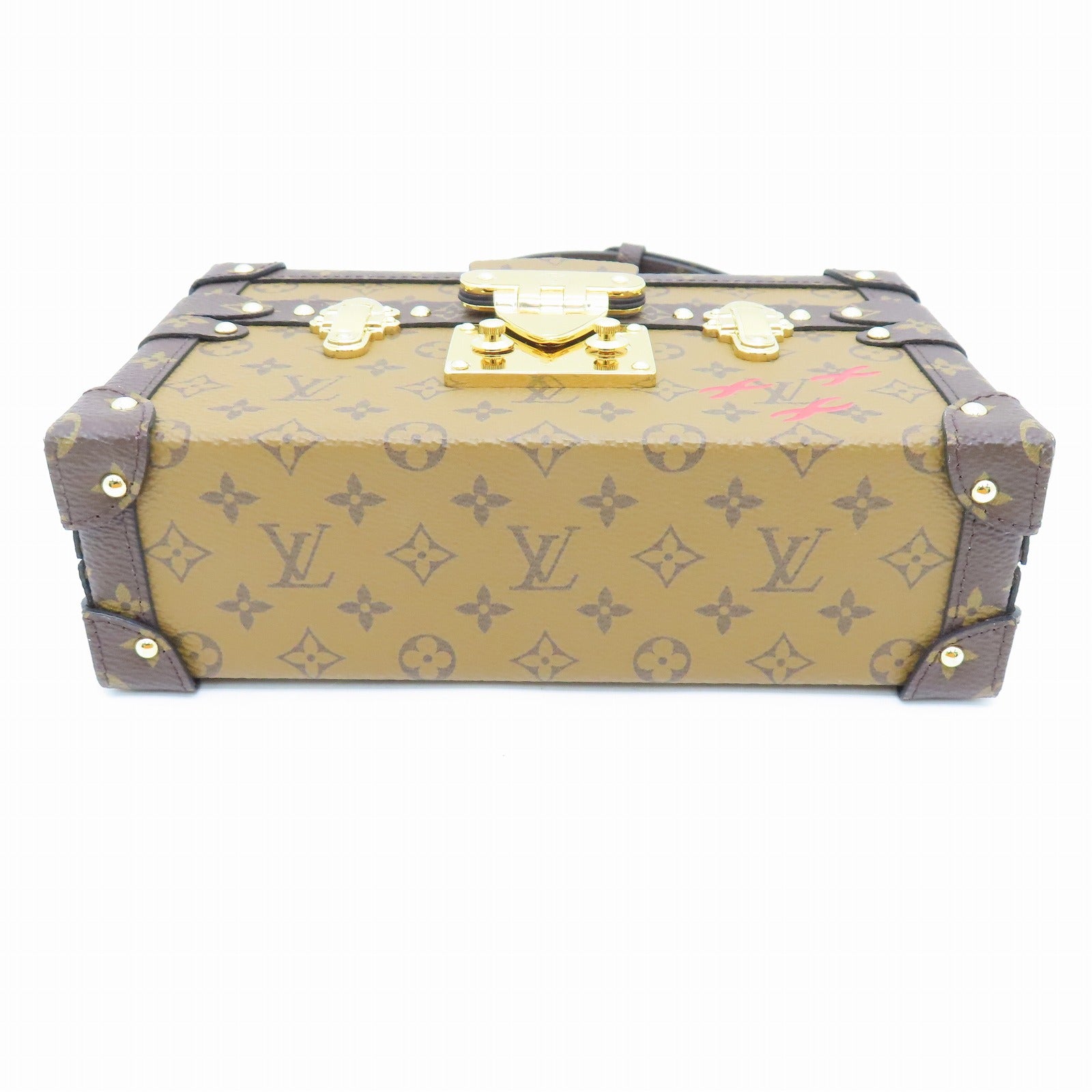 LOUIS VUITTON Monogram Reverse Petite Malle Gold Buckle Shoulder Bag Brown
