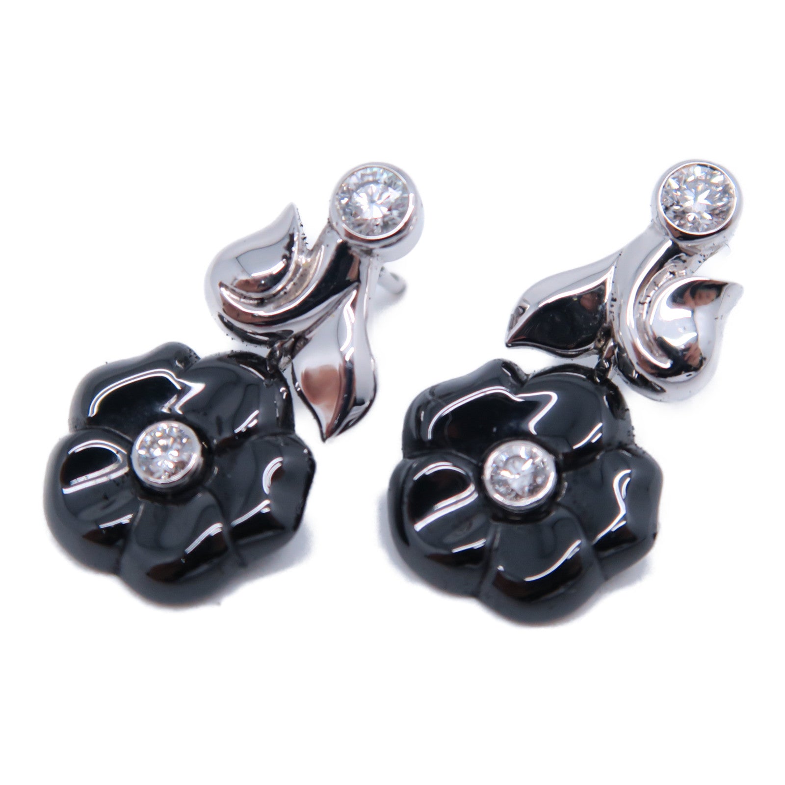 CHANEL 【激減優惠】18K白金Camelia Earrings耳環黑色/銀色