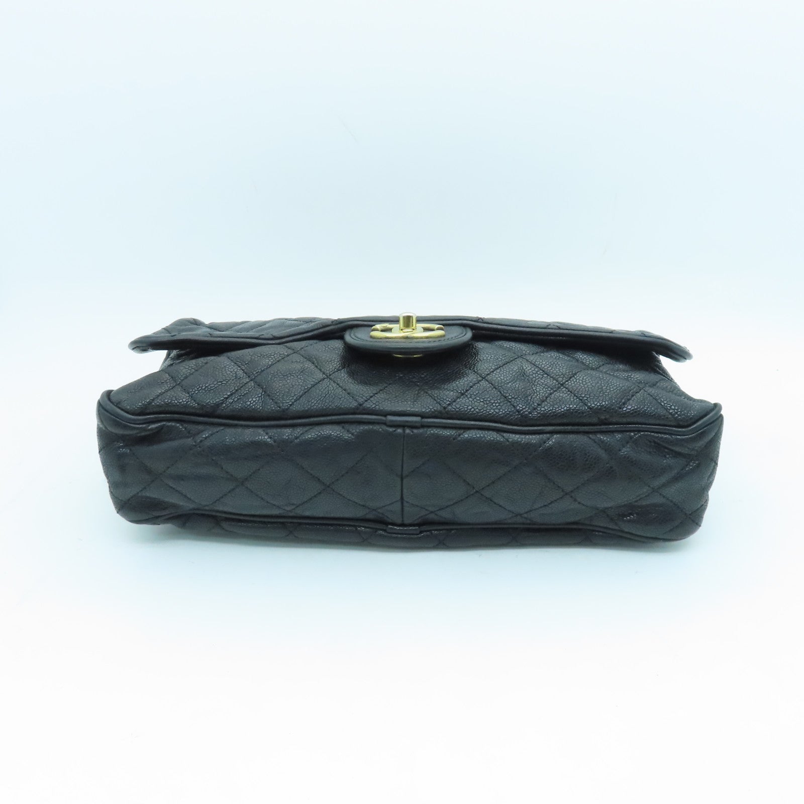 CHANEL Rhombus Caviar Leather Chain Shoulder Bag Gold Buckle Chain Belt Shoulder Bag Black