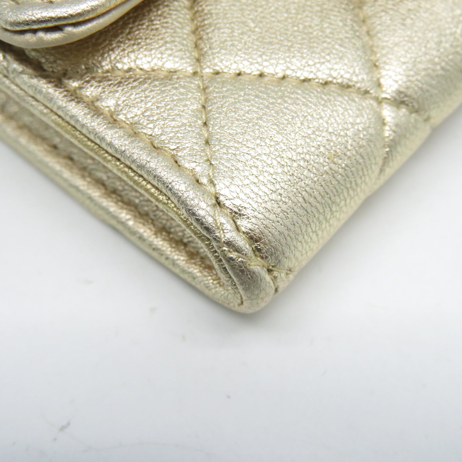 CHANEL 菱格羊皮皮革Card Case Waist Bag金扣鏈帶卡片套金色
